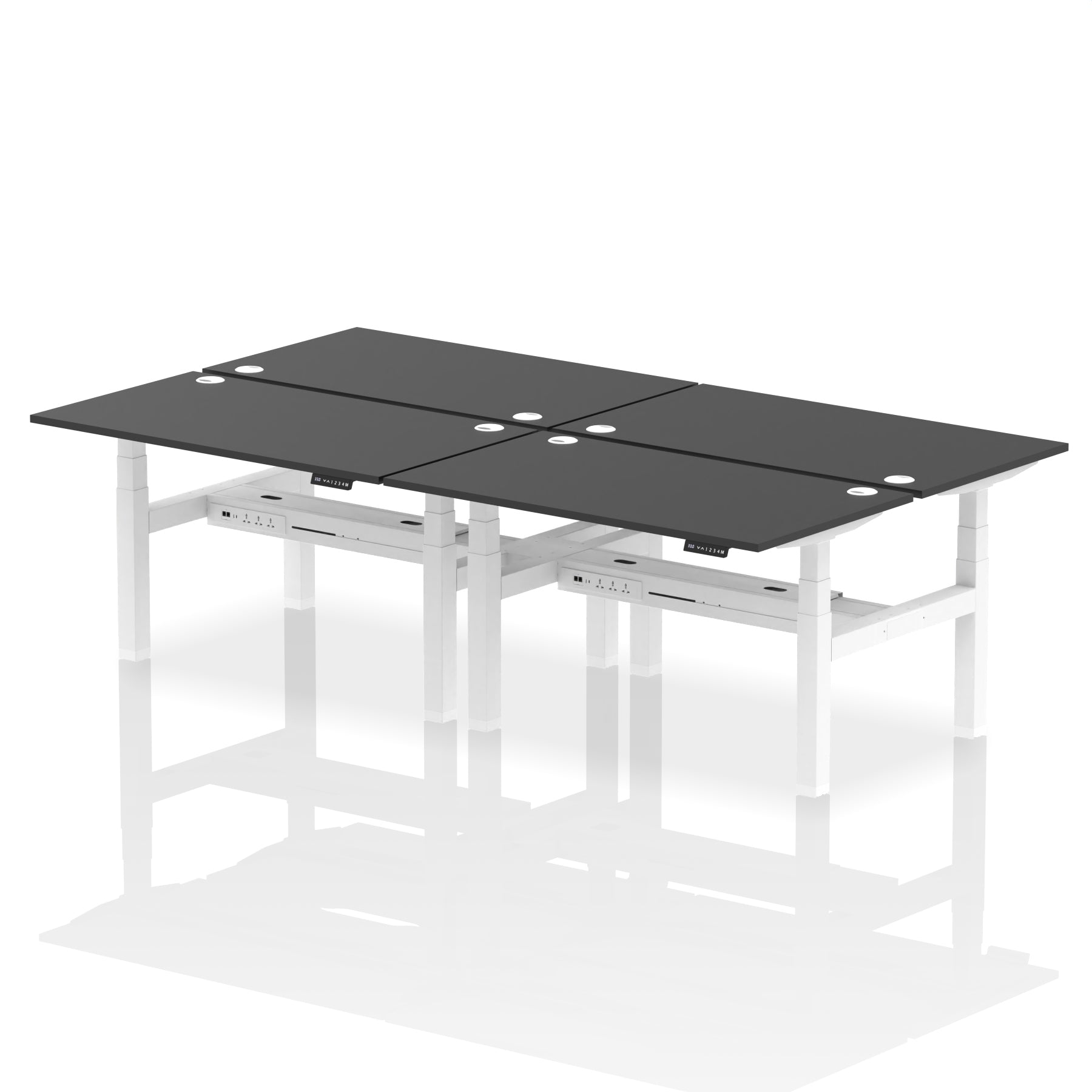 Air Back-to-Back Height Adjustable Bench Desk - 4 Person dynamic  Desk Top  Black Width 140cm