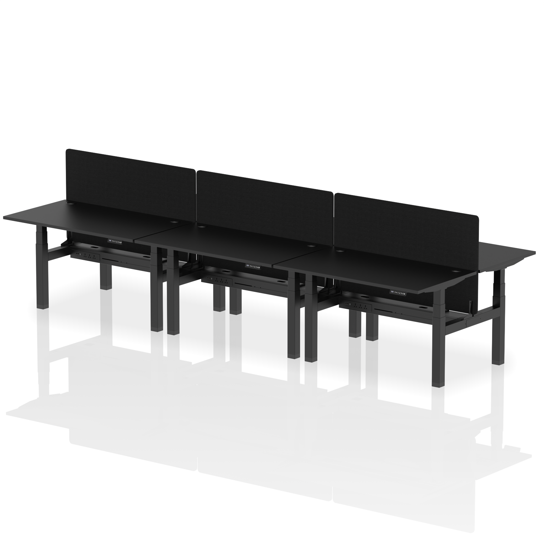 Air Back-to-Back Height Adjustable Bench Desk - 6 Person with Black Straight Screen dynamic  Desk Top  Black Width 140cm