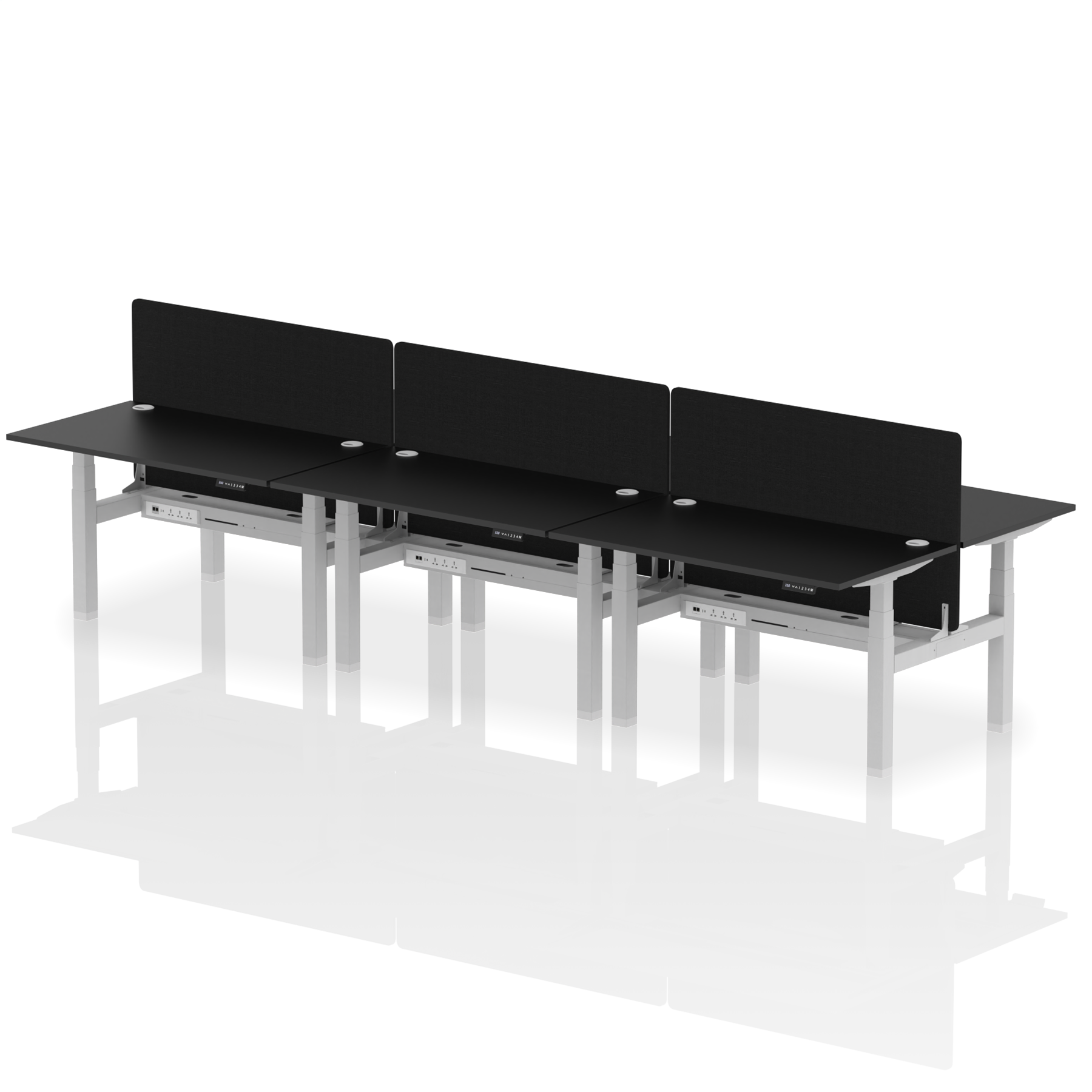 Air Back-to-Back Height Adjustable Bench Desk - 6 Person with Black Straight Screen dynamic  Desk Top  Black Width 140cm