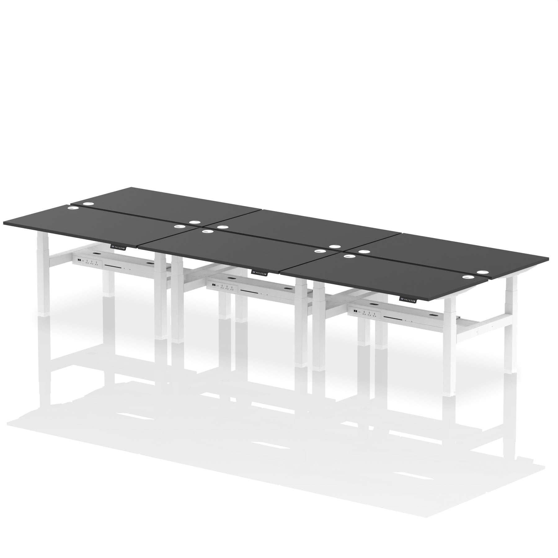 Air Back-to-Back Height Adjustable Bench Desk - 6 Person dynamic  Black Silver Frame
