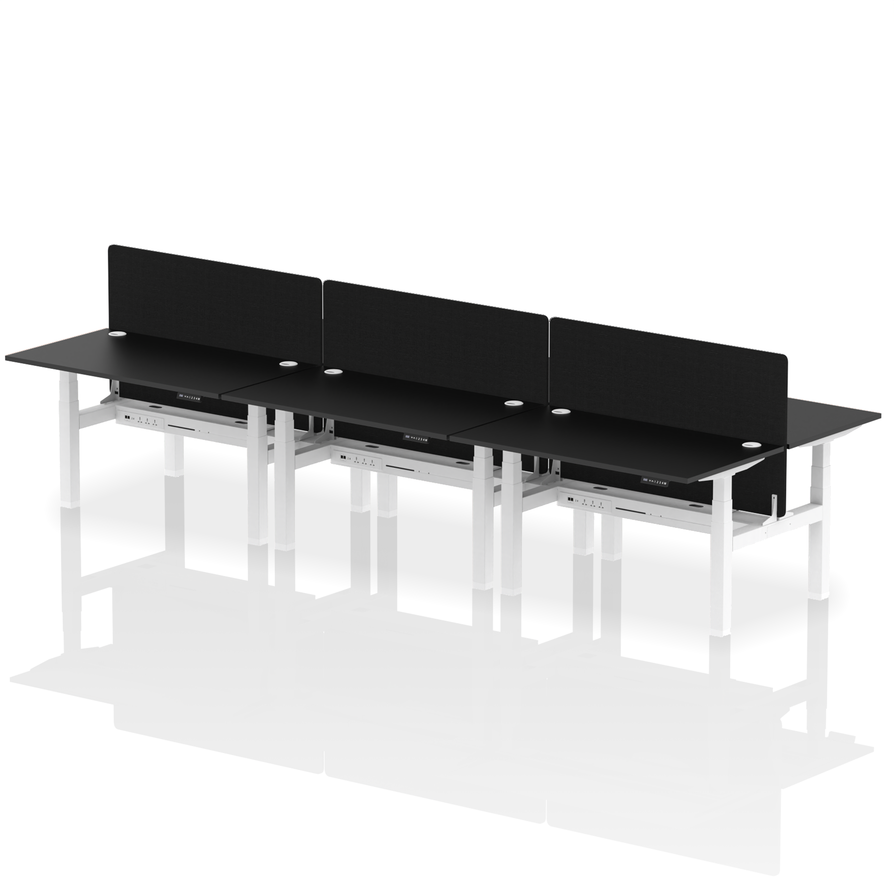Air Back-to-Back Height Adjustable Bench Desk - 6 Person with Black Straight Screen dynamic  Desk Top  Black Width 140cm