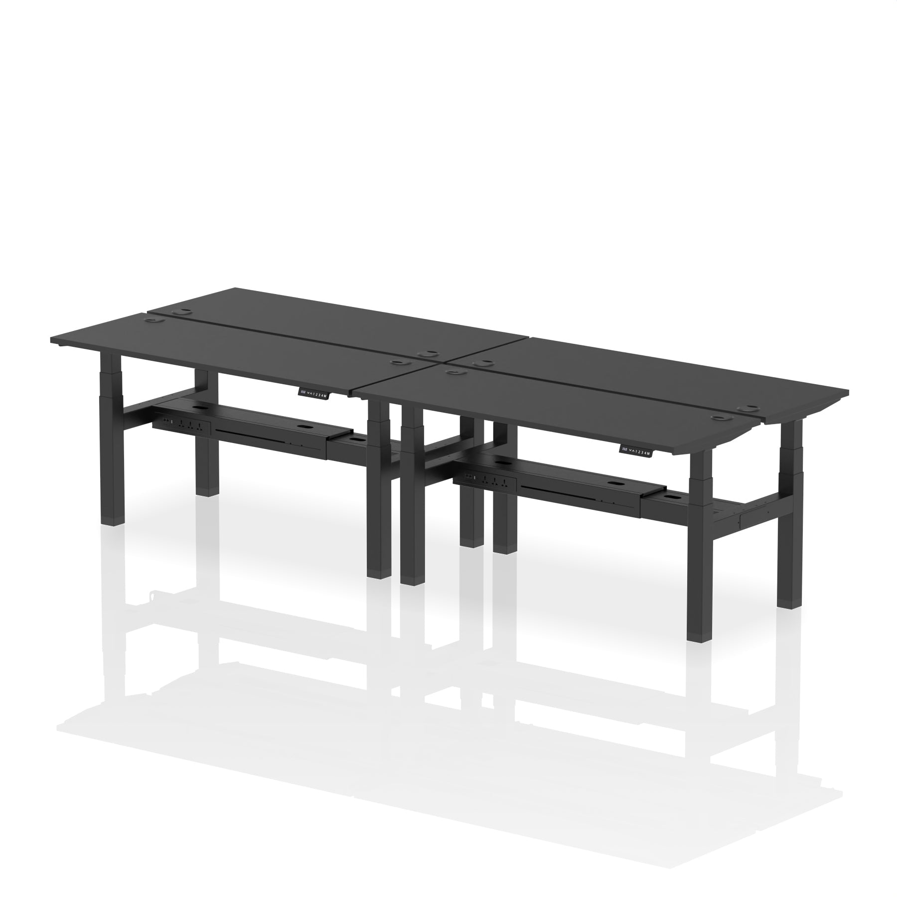 Air Back-to-Back Slimline Height Adjustable Bench Desk - 4 Person dynamic  Desk Top  Black Width 160cm