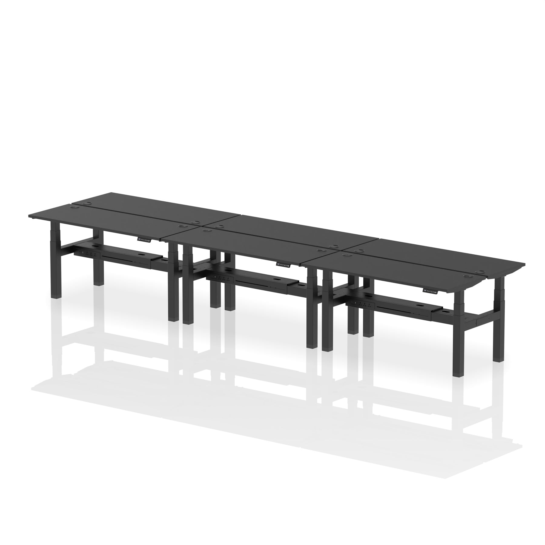 Air Back-to-Back Slimline Height Adjustable Bench Desk - 6 Person dynamic  Desk Top  Black Width 120cm
