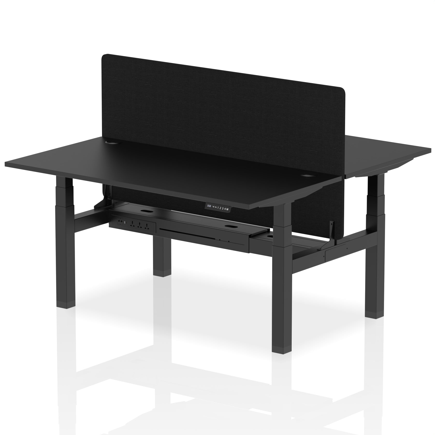 Air Back-to-Back Height Adjustable Bench Desk - 2 Person with Black Straight Screen dynamic  Desk Top  Black Width 160cm