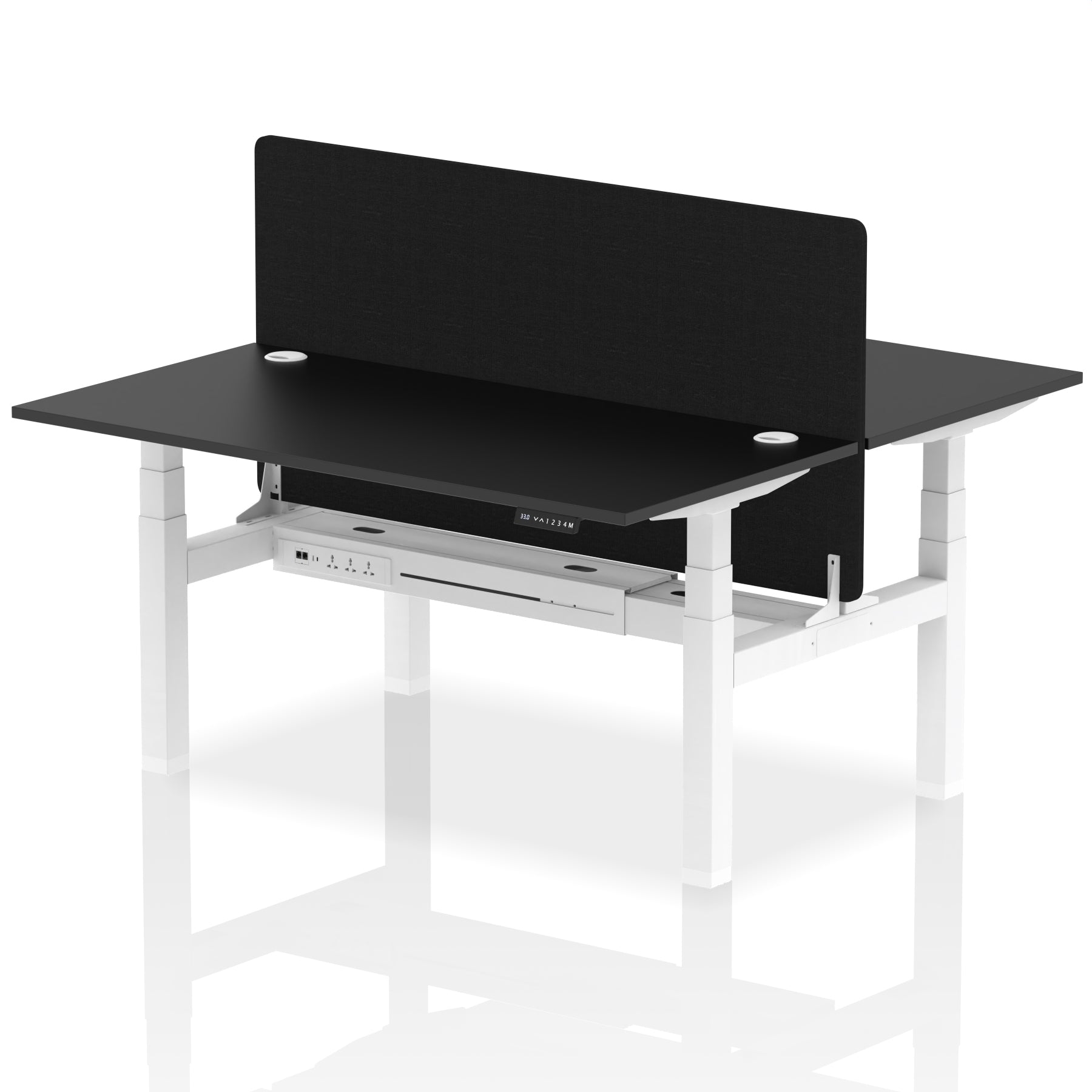 Air Back-to-Back Height Adjustable Bench Desk - 2 Person with Black Straight Screen dynamic  Desk Top  Black Width 160cm