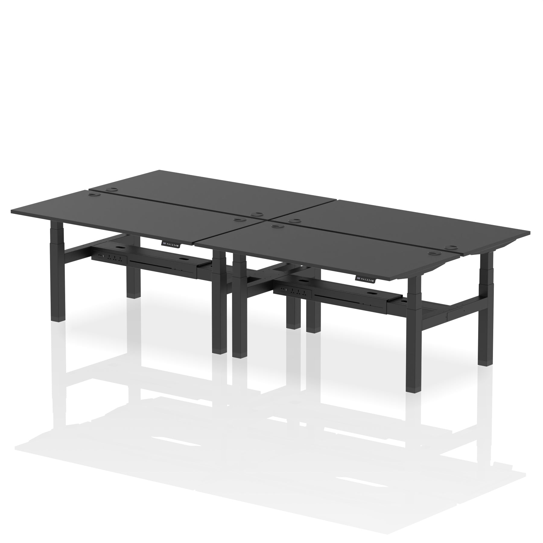 Air Back-to-Back Height Adjustable Bench Desk - 4 Person dynamic  Desk Top  Black Width 160cm