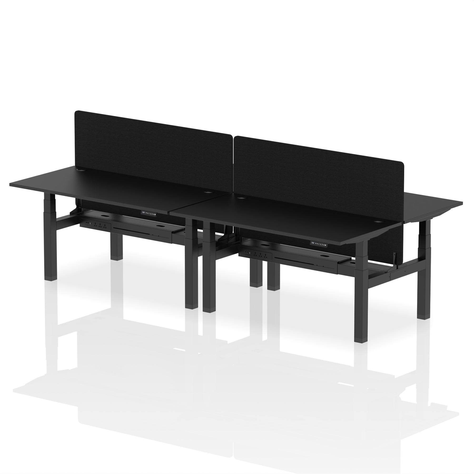 Air Back-to-Back Height Adjustable Bench Desk - 4 Person with Black Straight Screen dynamic  Desk Top  Black Width 160cm