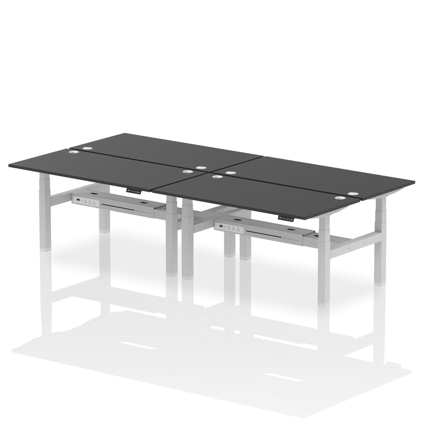 Air Back-to-Back Height Adjustable Bench Desk - 4 Person dynamic  Desk Top  Black Width 160cm