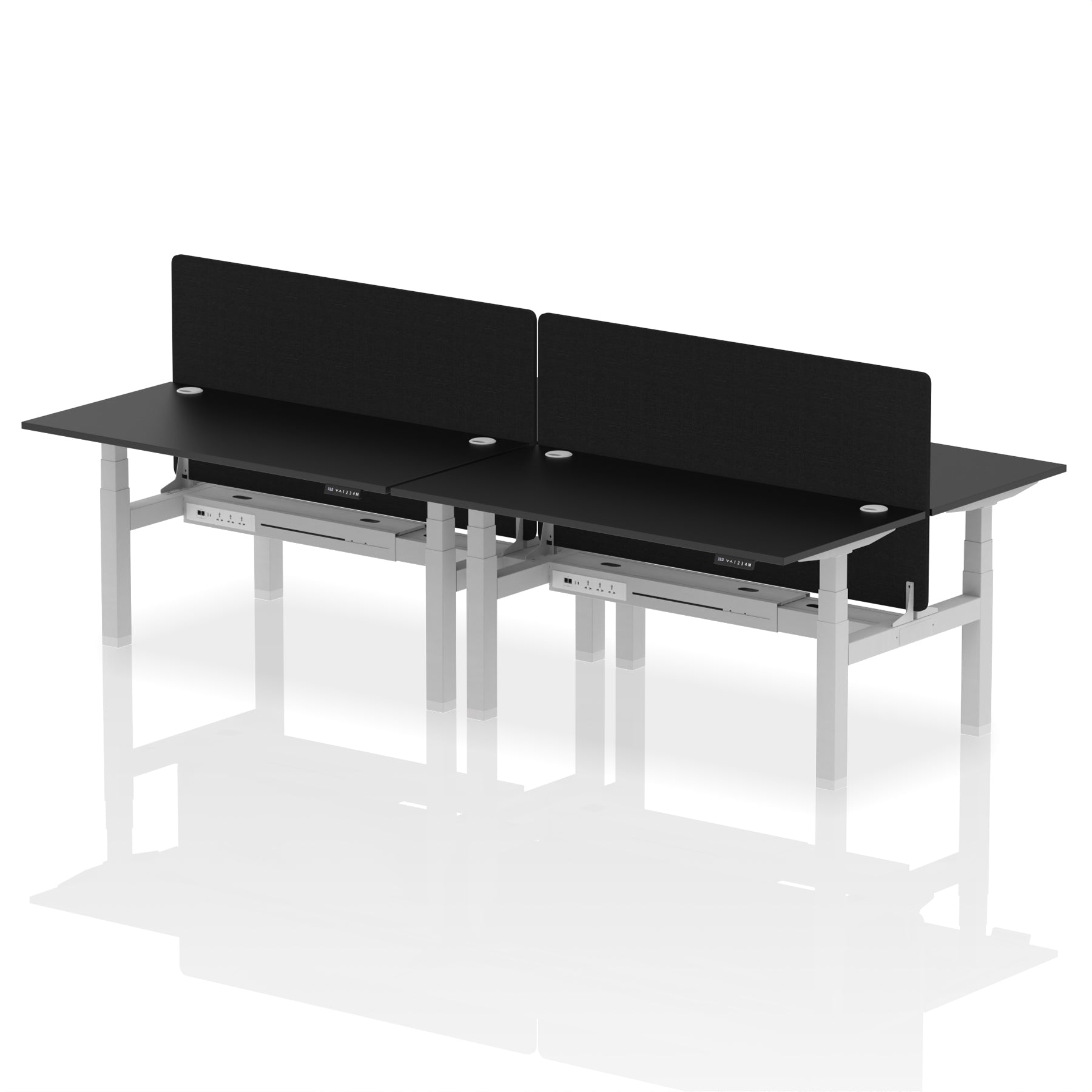 Air Back-to-Back Height Adjustable Bench Desk - 4 Person with Black Straight Screen dynamic  Desk Top  Black Width 160cm