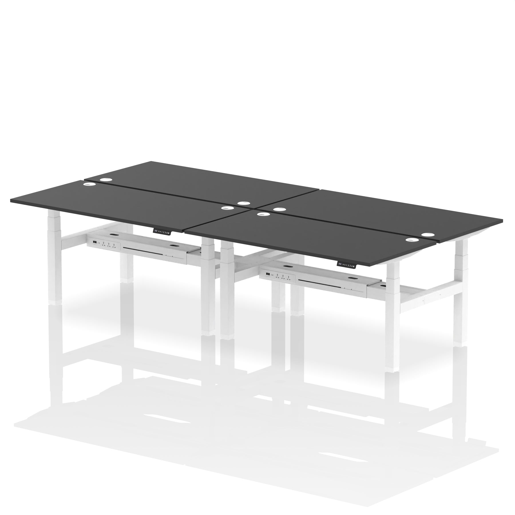 Air Back-to-Back Height Adjustable Bench Desk - 4 Person dynamic  Desk Top  Black Width 160cm