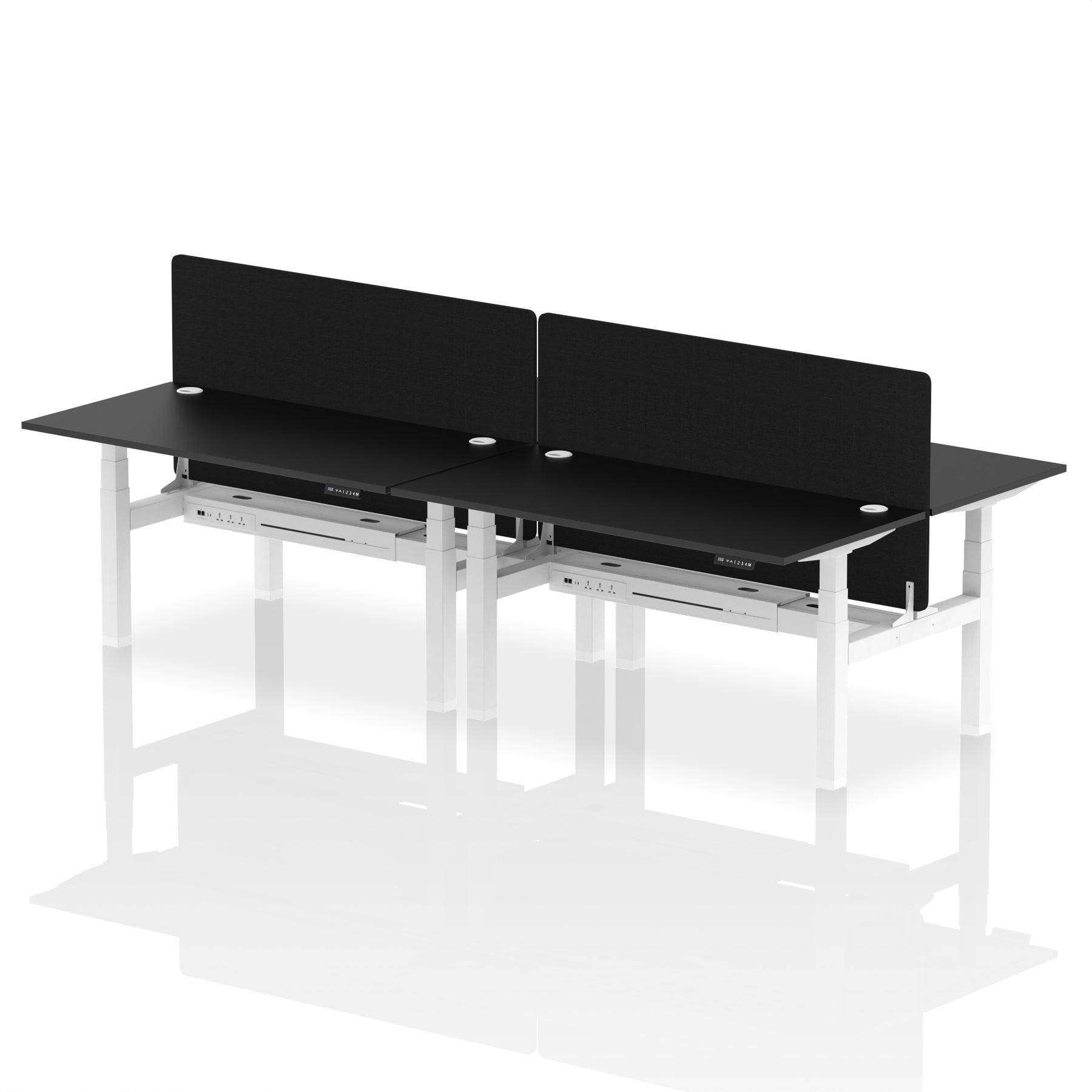 Air Back-to-Back Height Adjustable Bench Desk - 4 Person with Black Straight Screen dynamic  Desk Top  Black Width 160cm