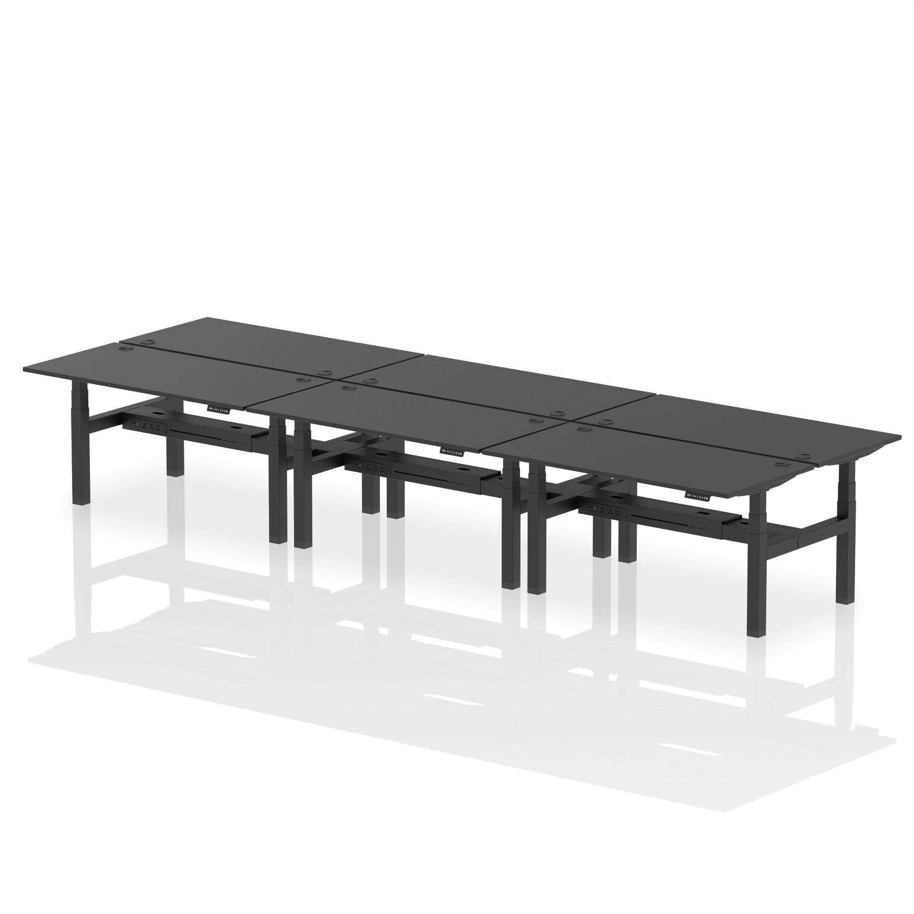 Air Back-to-Back Height Adjustable Bench Desk - 6 Person dynamic  Black Silver Frame