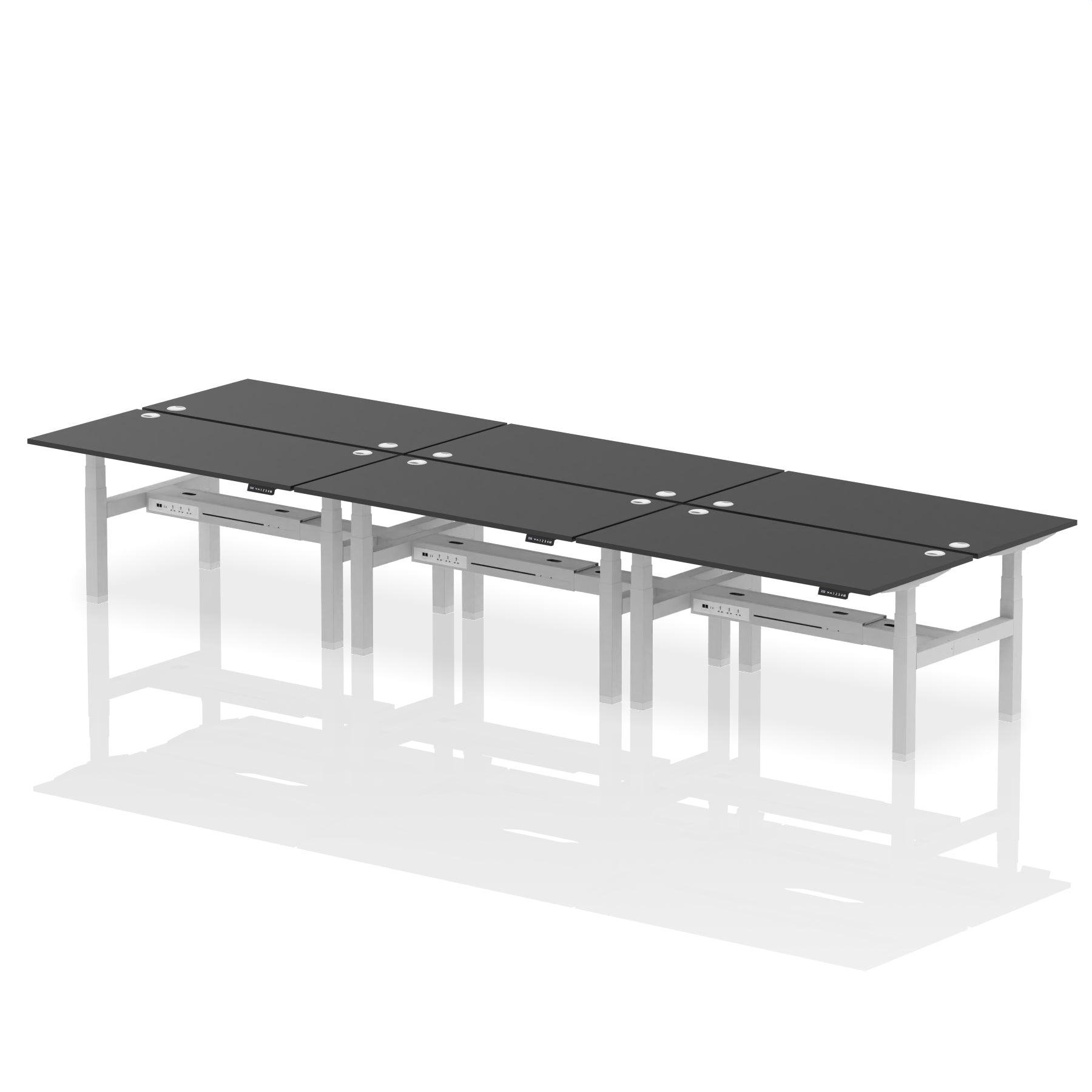 Air Back-to-Back Height Adjustable Bench Desk - 6 Person dynamic  Black White Frame