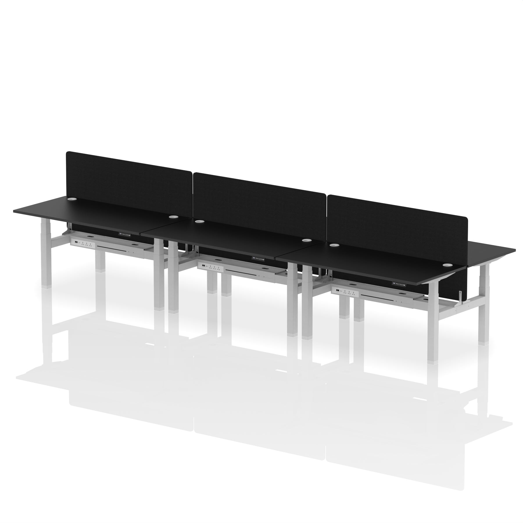 Air Back-to-Back Height Adjustable Bench Desk - 6 Person with Black Straight Screen dynamic  Desk Top  Black Width 160cm