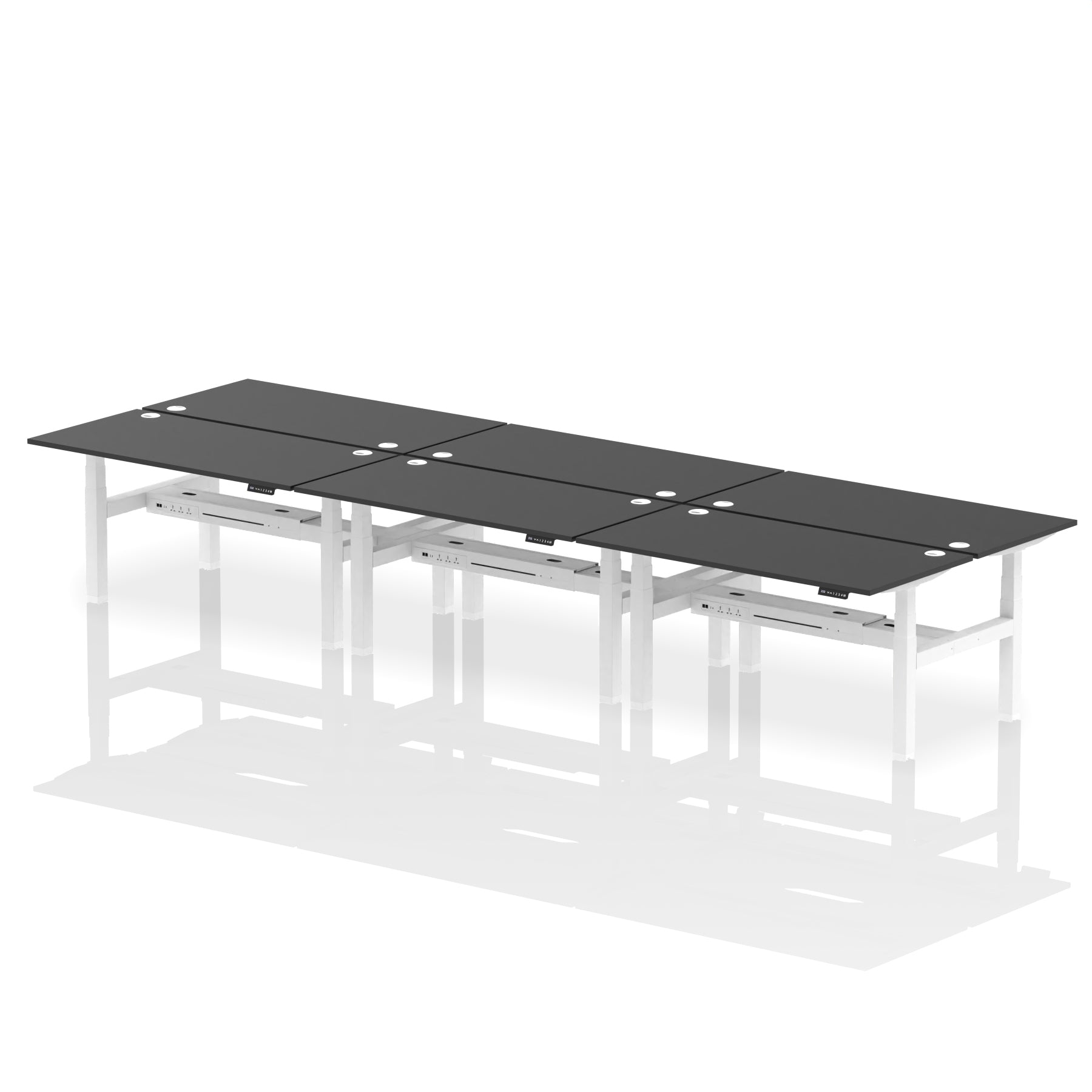 Air Back-to-Back Height Adjustable Bench Desk - 6 Person dynamic  Black White Frame