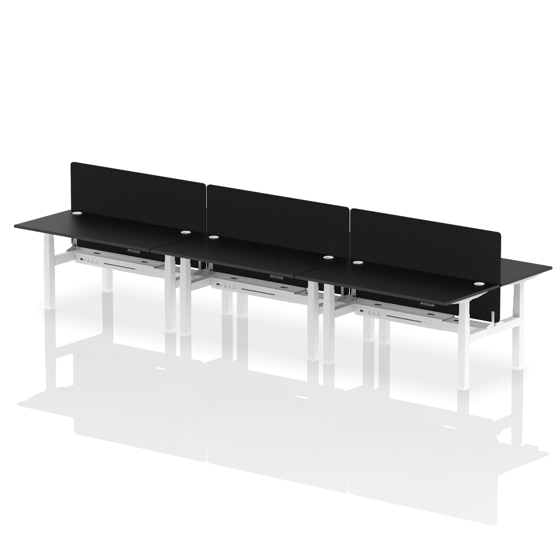 Air Back-to-Back Height Adjustable Bench Desk - 6 Person with Black Straight Screen dynamic  Desk Top  Black Width 160cm