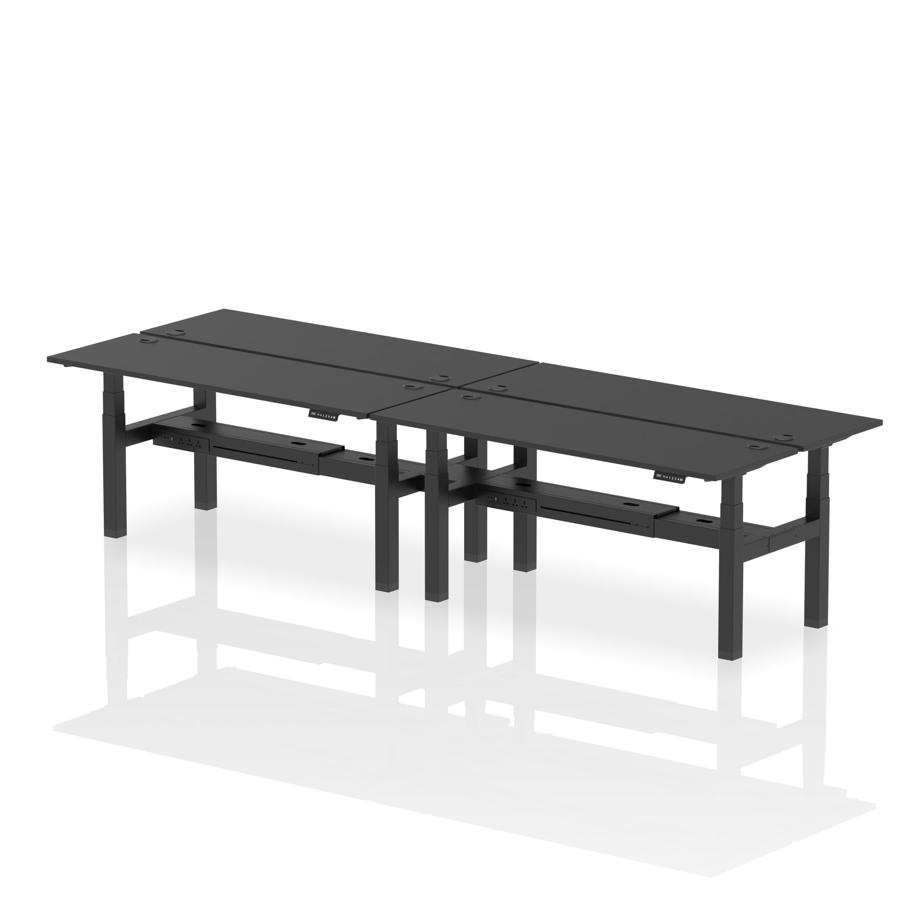 Air Back-to-Back Slimline Height Adjustable Bench Desk - 4 Person dynamic  Desk Top  Black Width 180cm