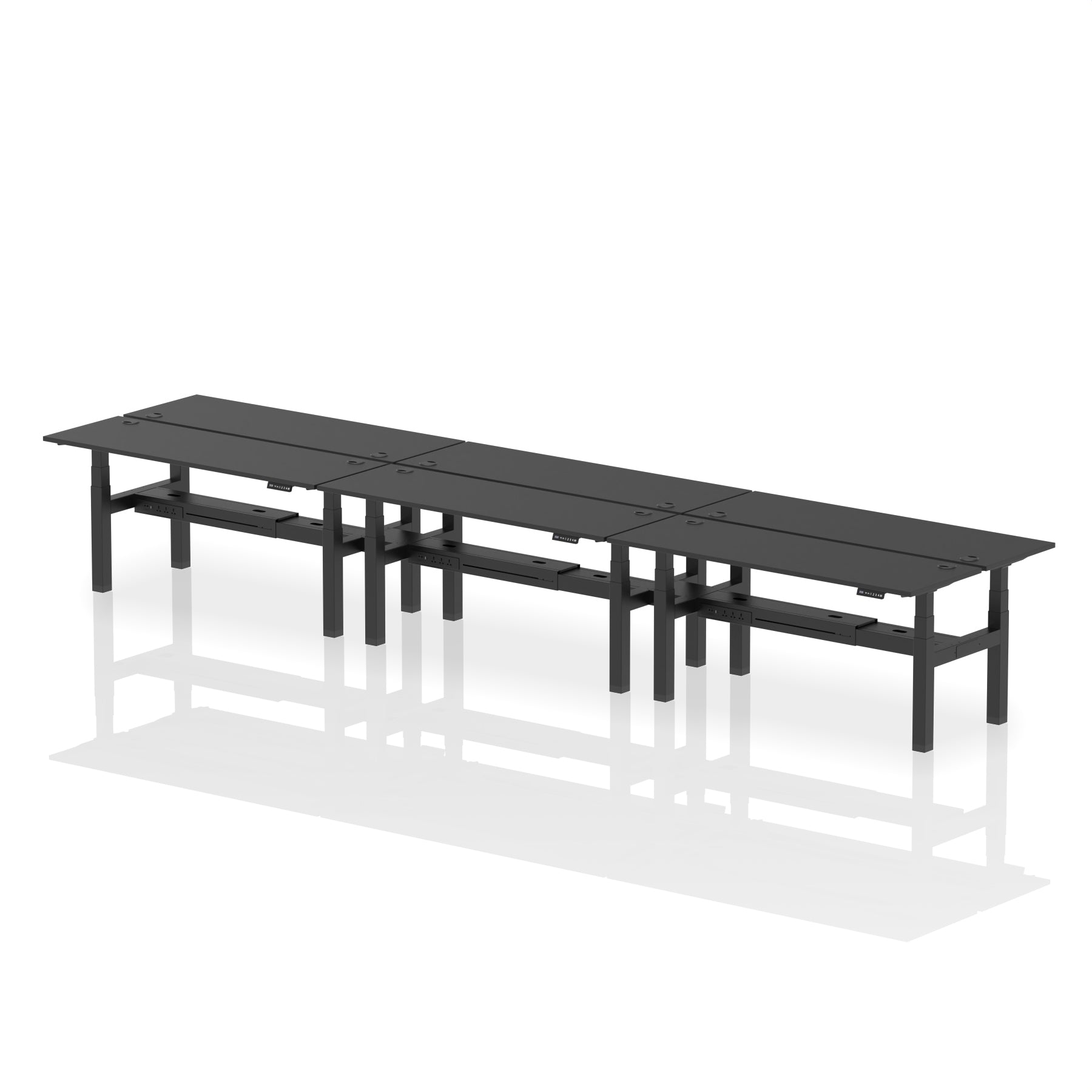 Air Back-to-Back Slimline Height Adjustable Bench Desk - 6 Person dynamic  Desk Top  Black Width 140cm