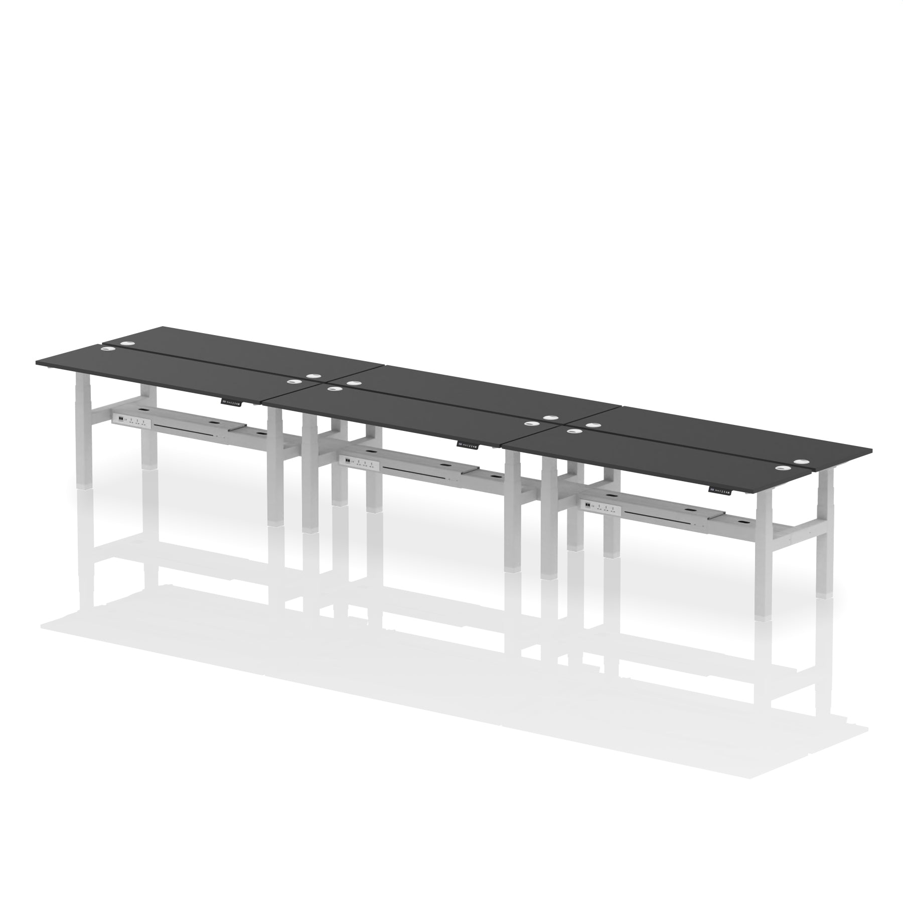 Air Back-to-Back Slimline Height Adjustable Bench Desk - 6 Person dynamic  Desk Top  Black Width 140cm
