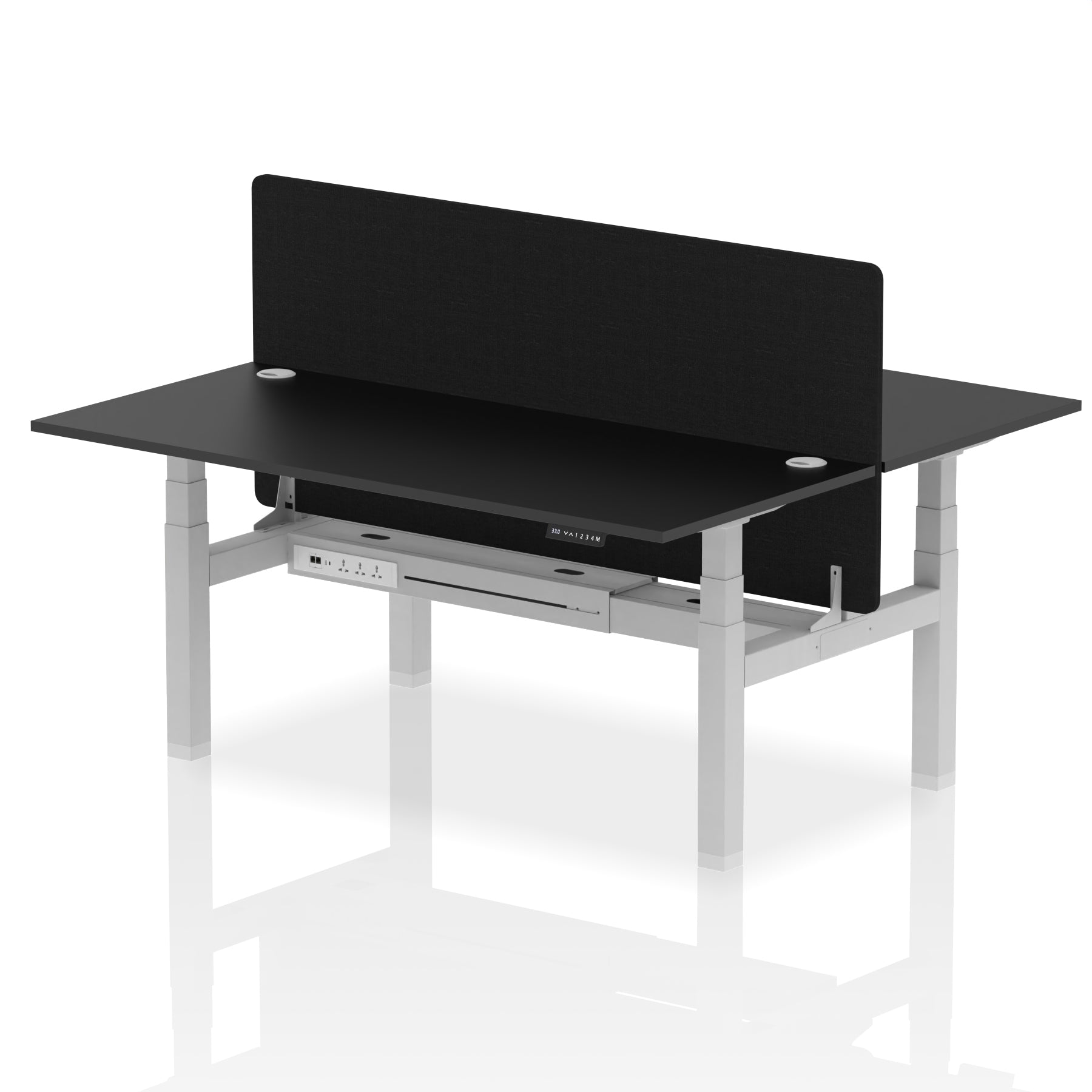 Air Back-to-Back Height Adjustable Bench Desk - 2 Person with Black Straight Screen dynamic  Desk Top  Black Width 180cm