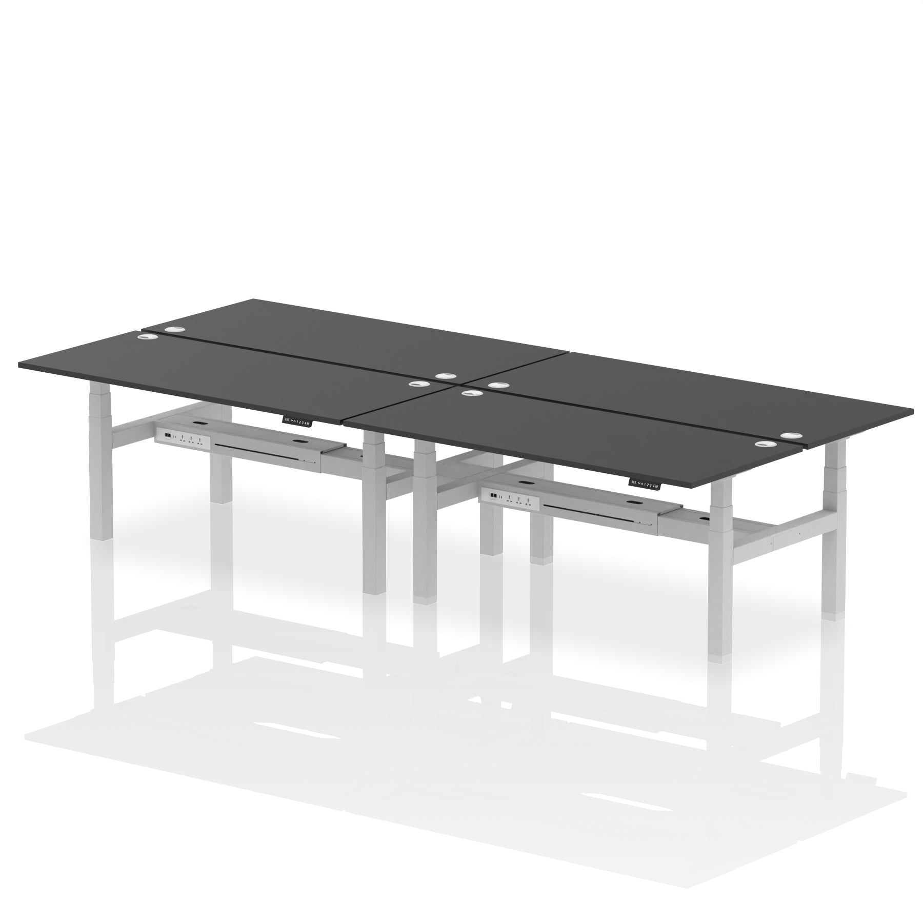 Air Back-to-Back Height Adjustable Bench Desk - 4 Person dynamic  Desk Top  Black Width 180cm
