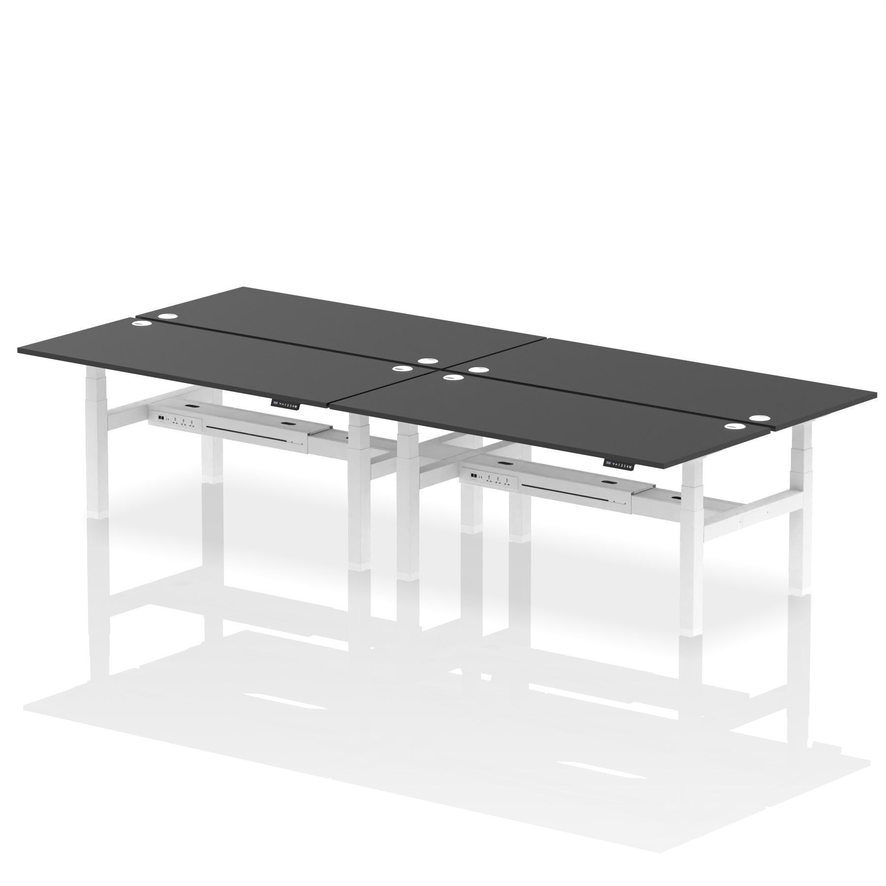 Air Back-to-Back Height Adjustable Bench Desk - 4 Person dynamic  Desk Top  Black Width 180cm
