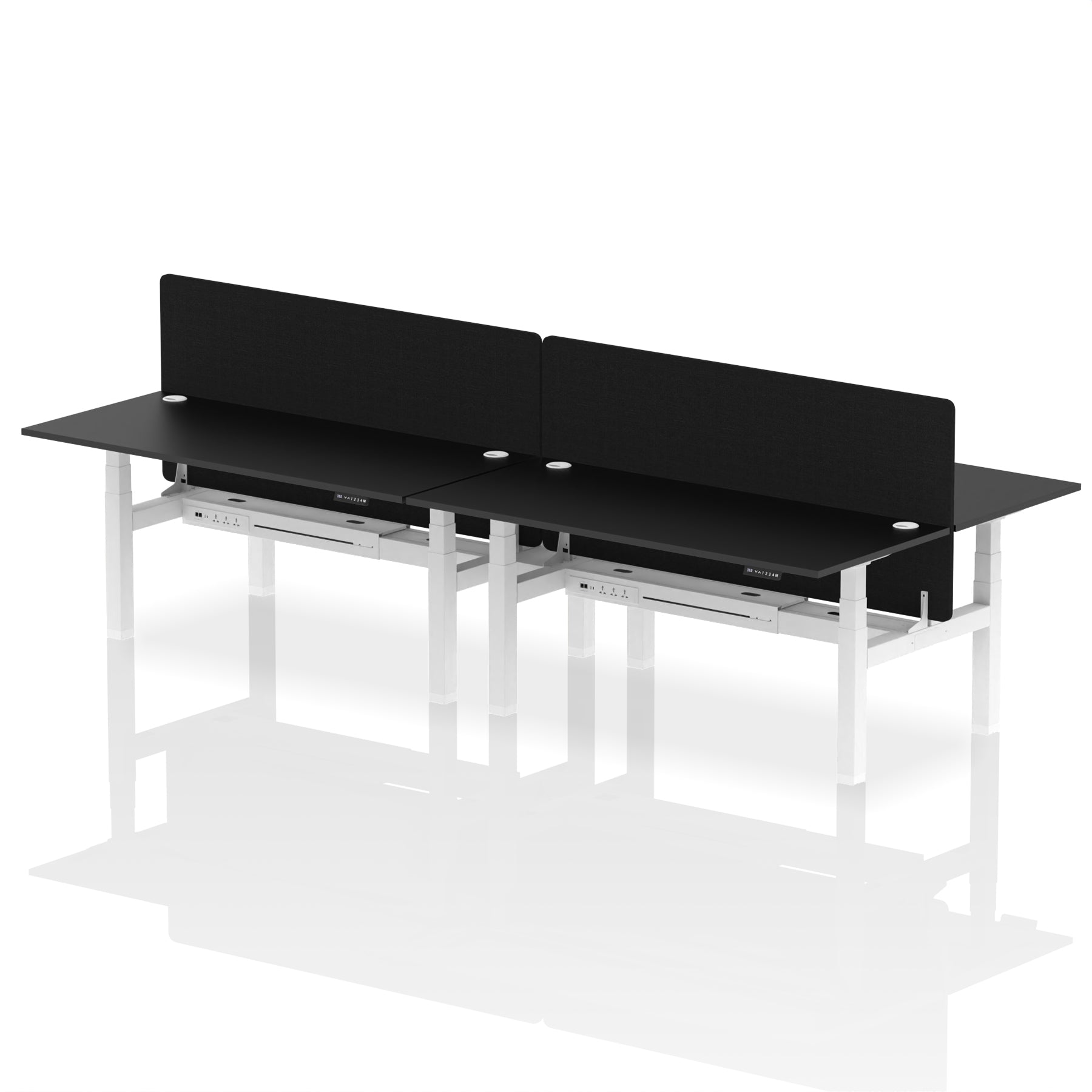 Air Back-to-Back Height Adjustable Bench Desk - 4 Person with Black Straight Screen dynamic  Desk Top  Black Width 180cm