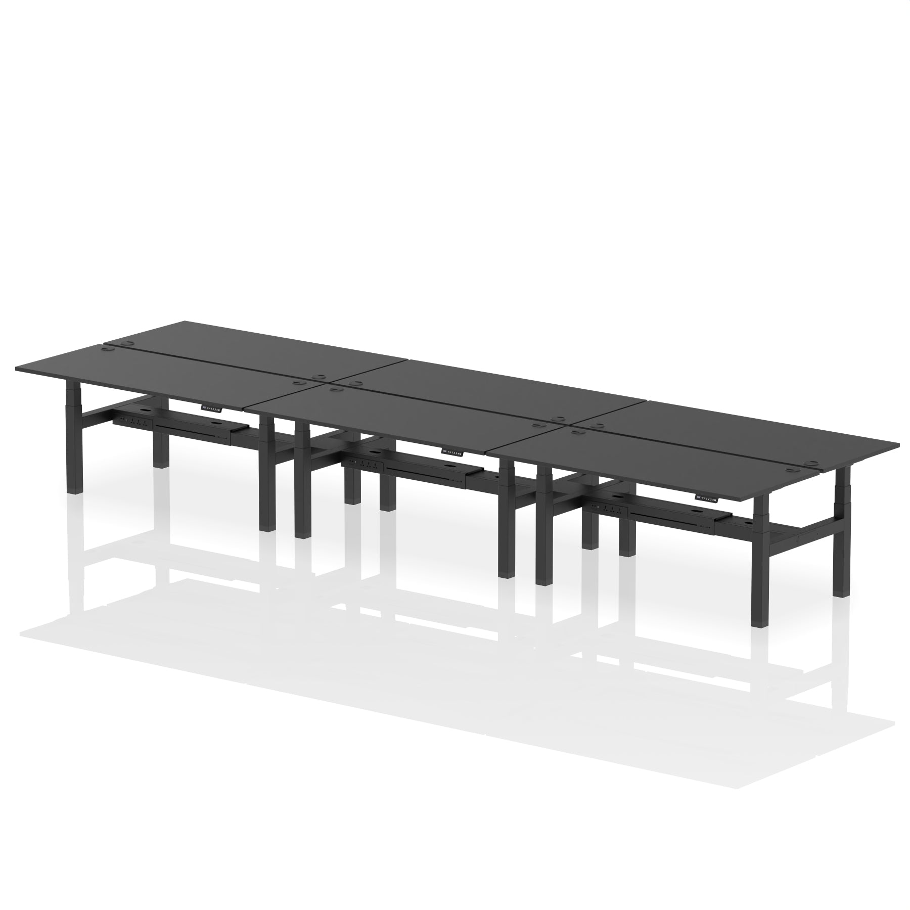 Air Back-to-Back Height Adjustable Bench Desk - 6 Person dynamic  Black White Frame