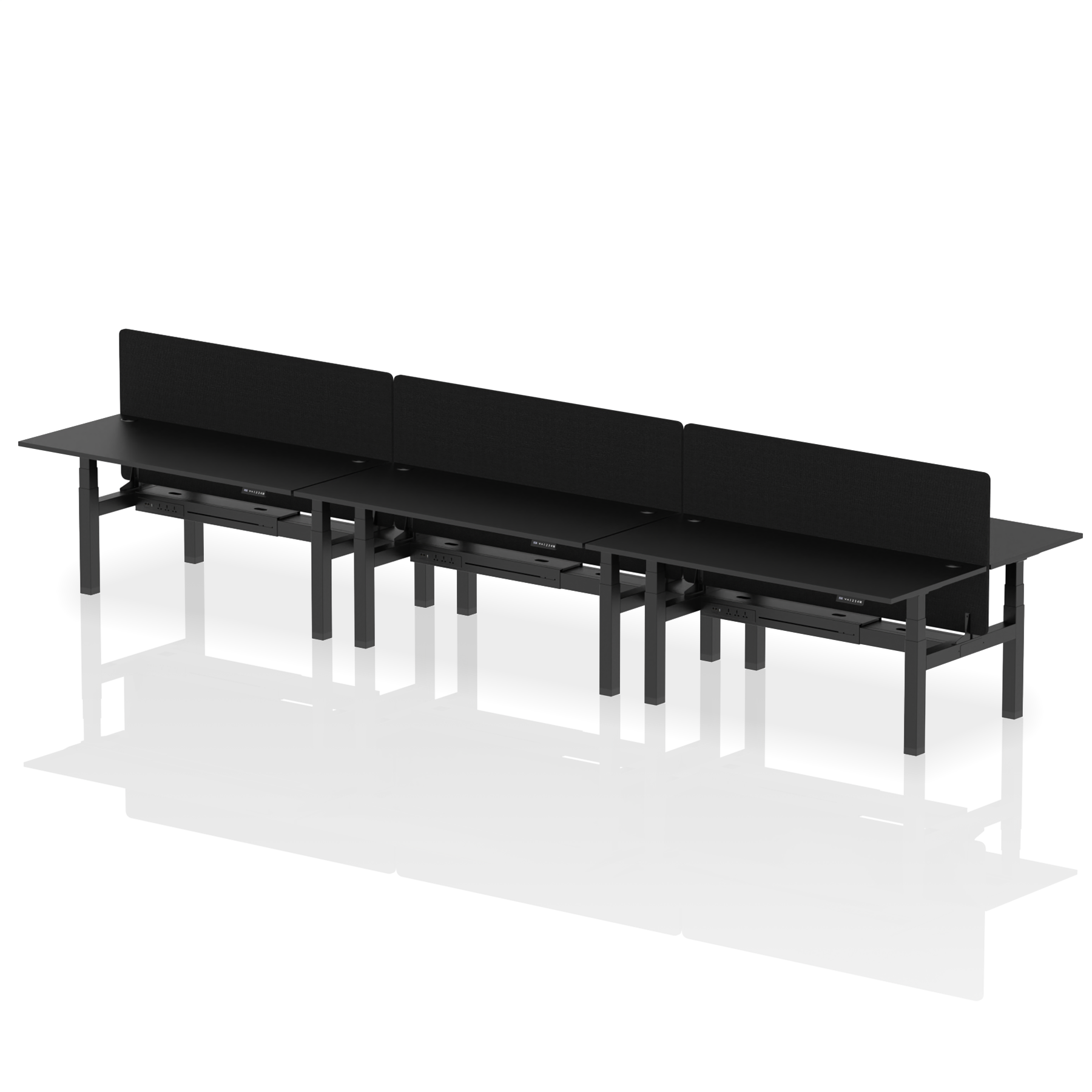 Air Back-to-Back Height Adjustable Bench Desk - 6 Person with Black Straight Screen dynamic  Desk Top  Black Width 180cm