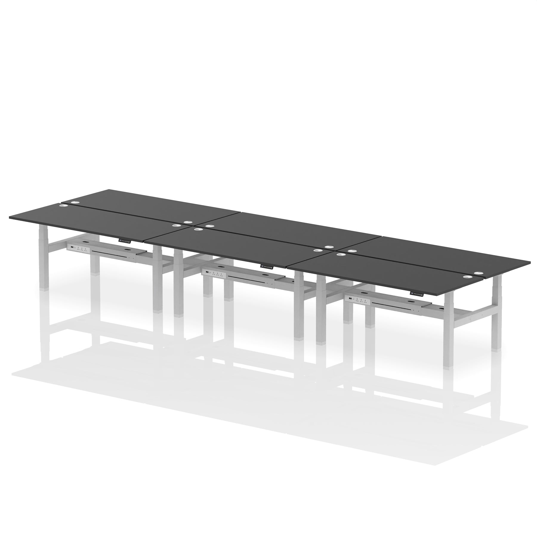 Air Back-to-Back Height Adjustable Bench Desk - 6 Person dynamic  Black White Frame