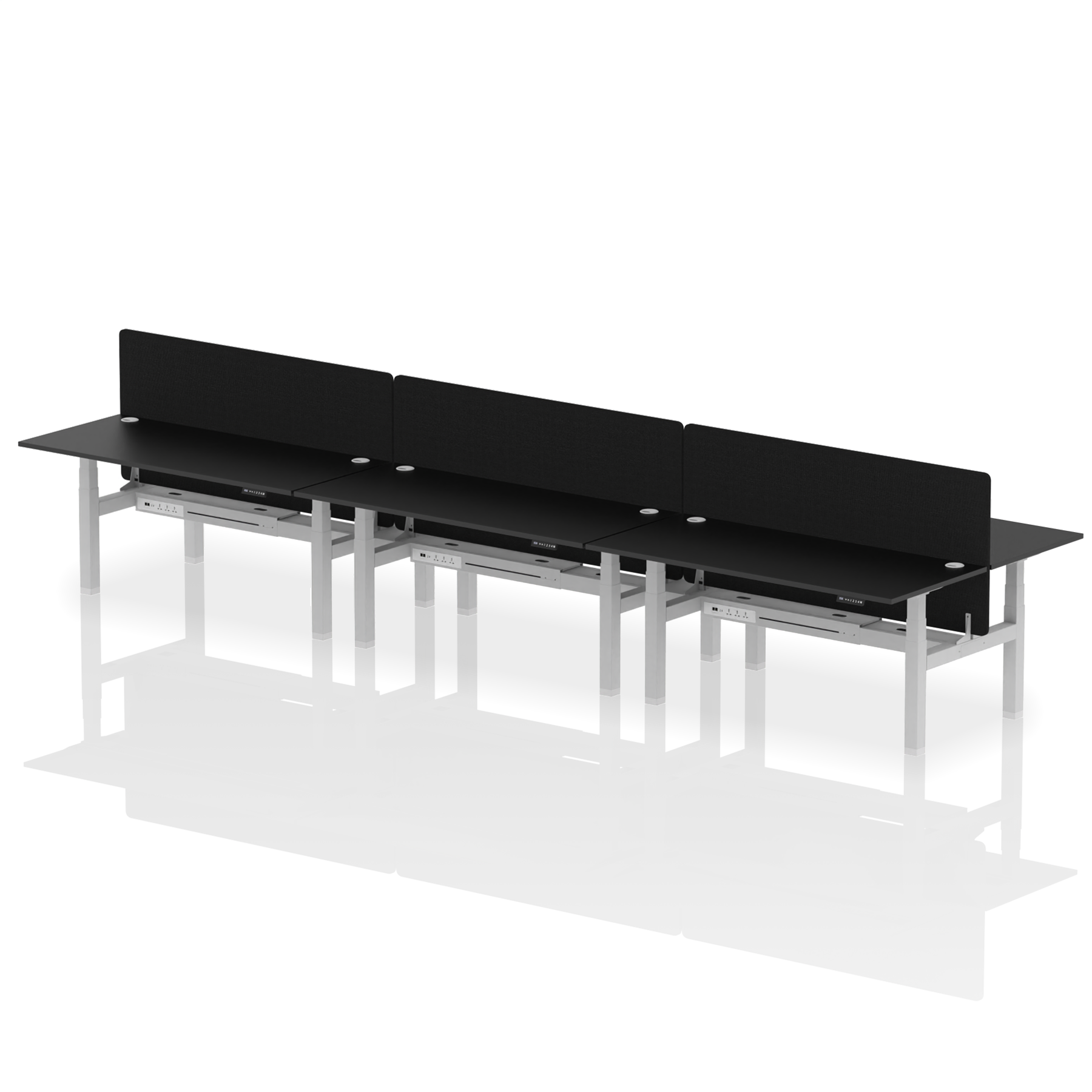 Air Back-to-Back Height Adjustable Bench Desk - 6 Person with Black Straight Screen dynamic  Desk Top  Black Width 180cm