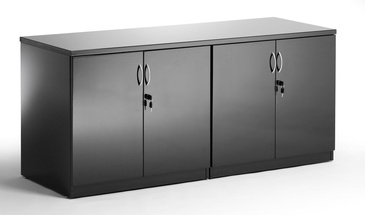 Office Cupboard High Gloss Double Door With Credenza Top by Dynamic Black 160  Wide  Wide