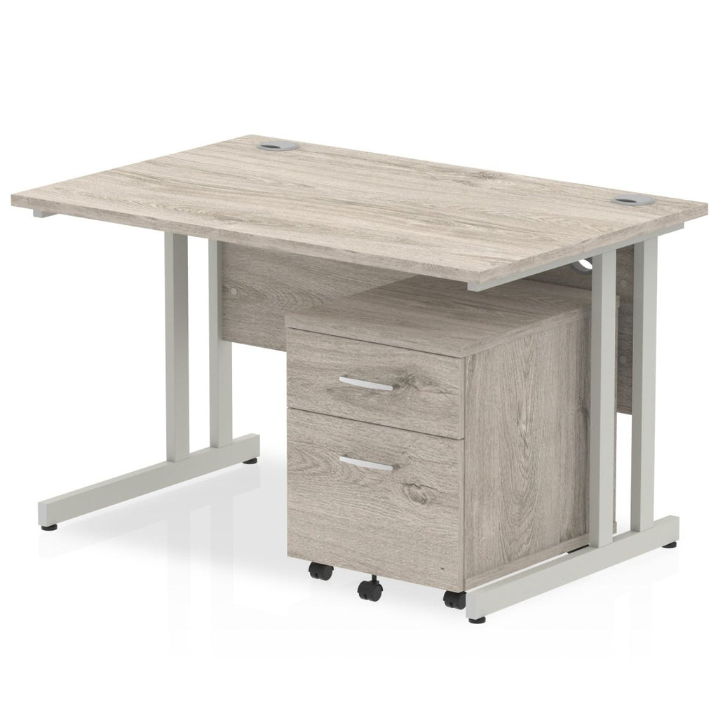 Office Desk Impulse  120cm Cantilever Straight Mobile Pedestal Beech 2 Drawer   Silver