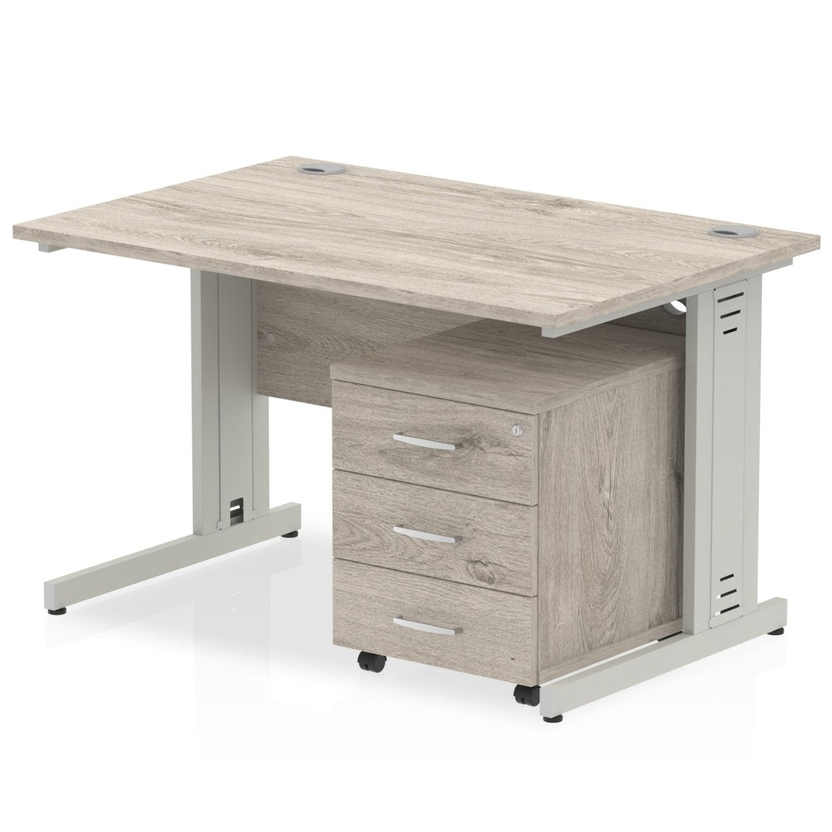 Office furniture impulse-120cm-cantilever-straight-desk-with-mobile-pedestal Dynamic  Beech 3 Drawer   Silver