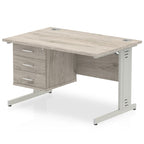 Office furniture impulse-120mm-cable-managed-straight-desk-with-fixed-pedestal Dynamic  Grey Oak Desk Colour 3 Drawer 