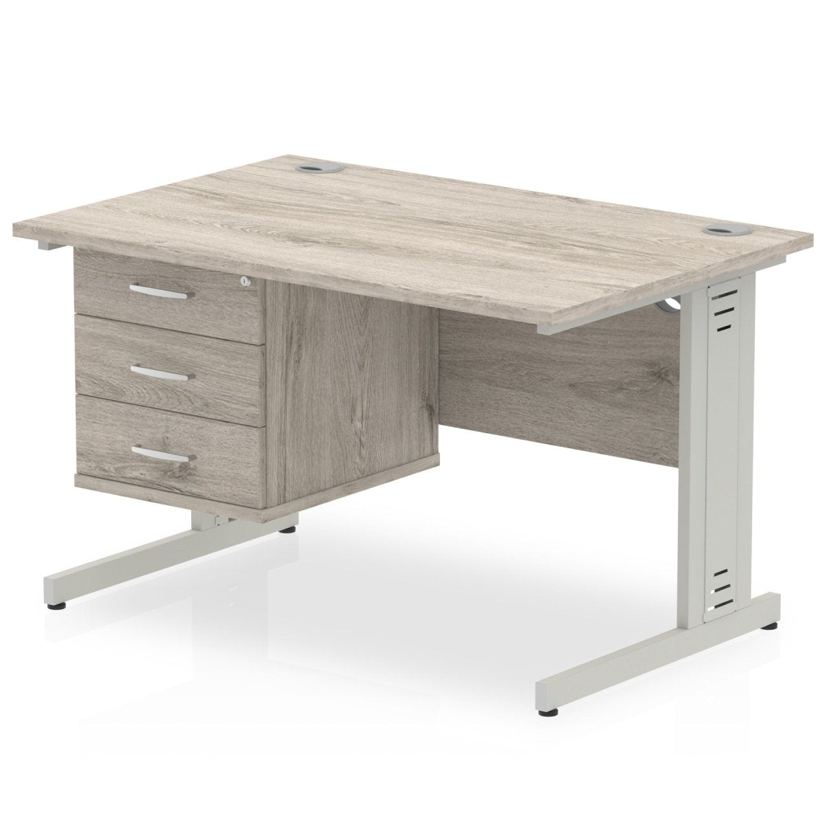 Office furniture impulse-120mm-cable-managed-straight-desk-with-fixed-pedestal Dynamic  Grey Oak Desk Colour 3 Drawer 