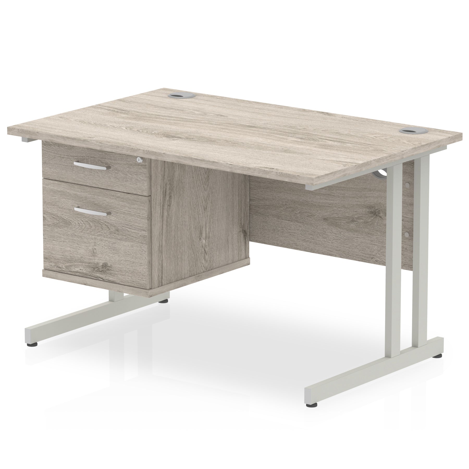 Office furniture impulse-cantilever-straight-desk-silver-frame-with-fixed-pedestal Dynamic  Grey Oak 120 Wide 2 Drawer
