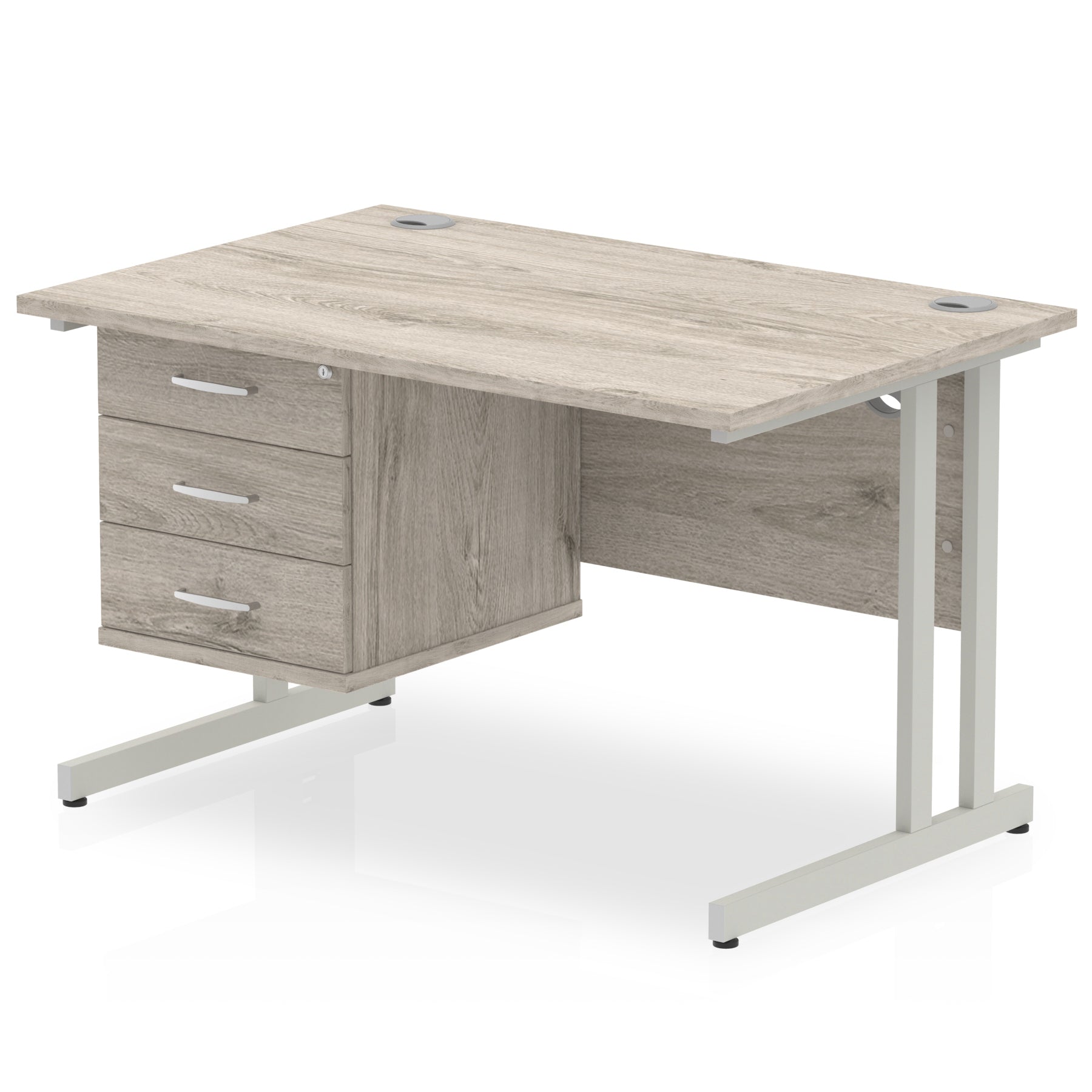 Office furniture impulse-cantilever-straight-desk-silver-frame-with-fixed-pedestal Dynamic  Grey Oak 120 Wide 3 Drawer