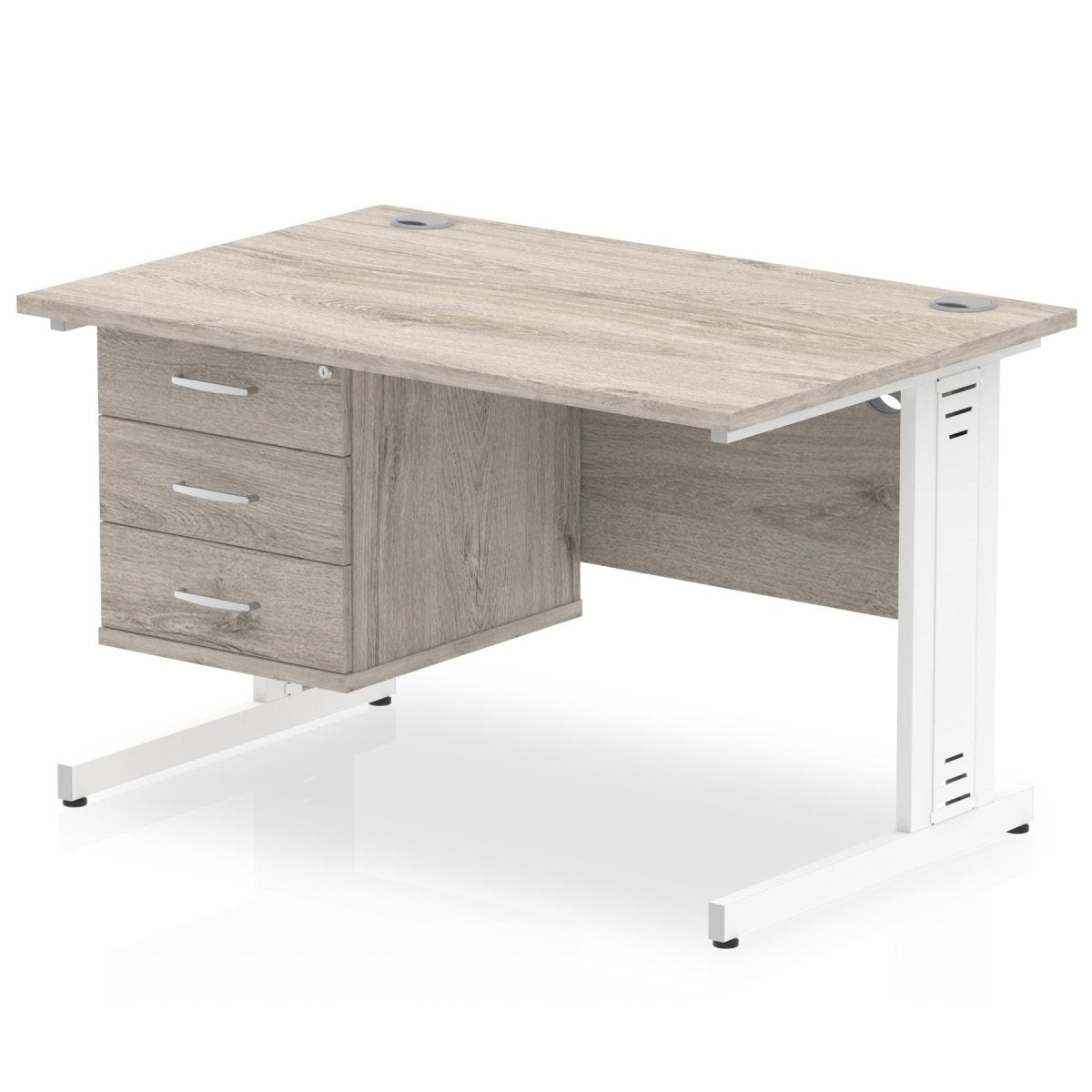 Office furniture impulse-120mm-cable-managed-straight-desk-with-fixed-pedestal Dynamic  Grey Oak Desk Colour 3 Drawer 