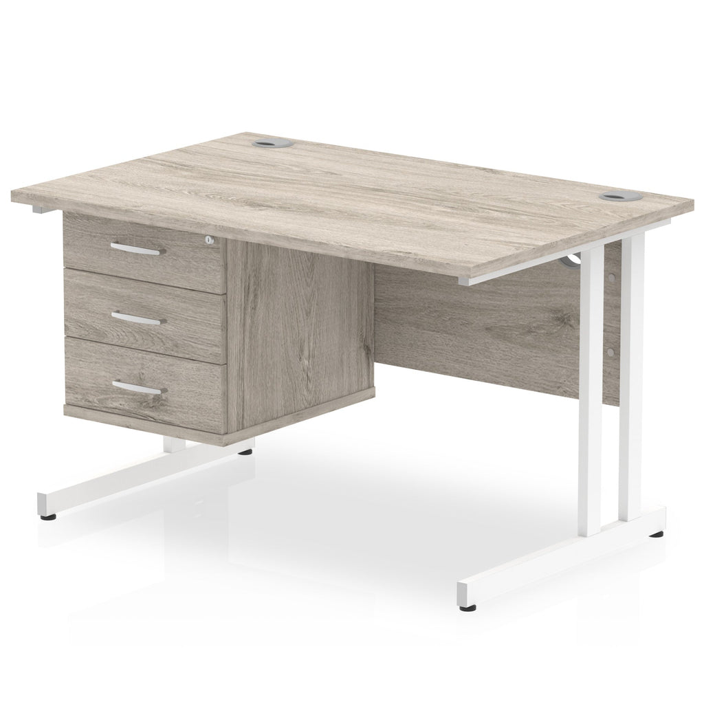 Office furniture impulse-cantilever-straight-desk-white-frame-with-fixed-pedestal Dynamic  Grey Oak 120 Wide 3 Drawer