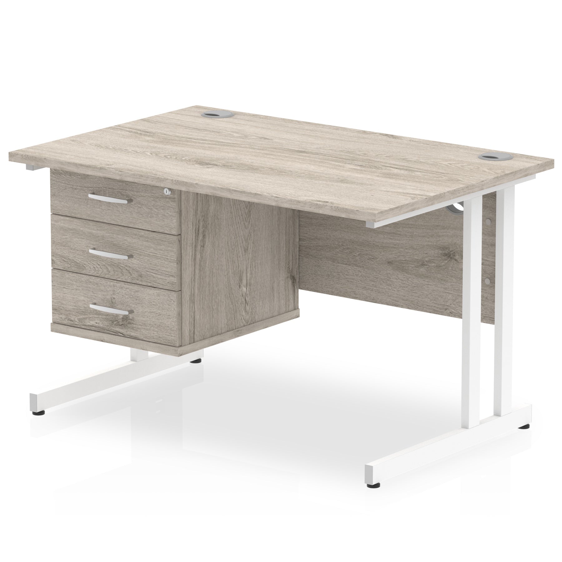 Office furniture impulse-cantilever-straight-desk-white-frame-with-fixed-pedestal Dynamic  Grey Oak 120 Wide 3 Drawer