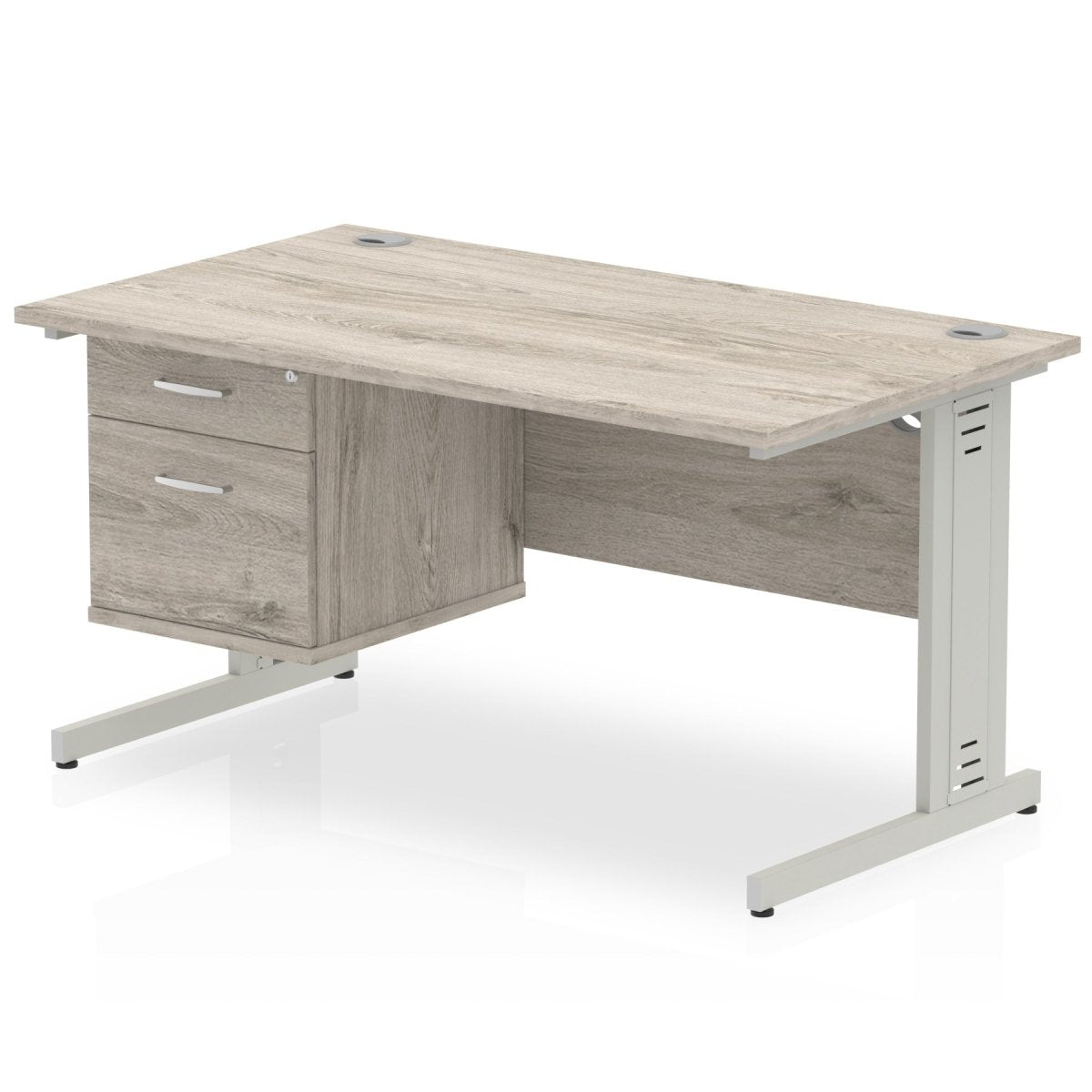 Office furniture impulse-140mm-cable-managed-straight-desk-with-fixed-pedestal Dynamic  Grey Oak Desk Colour 2 Drawer 