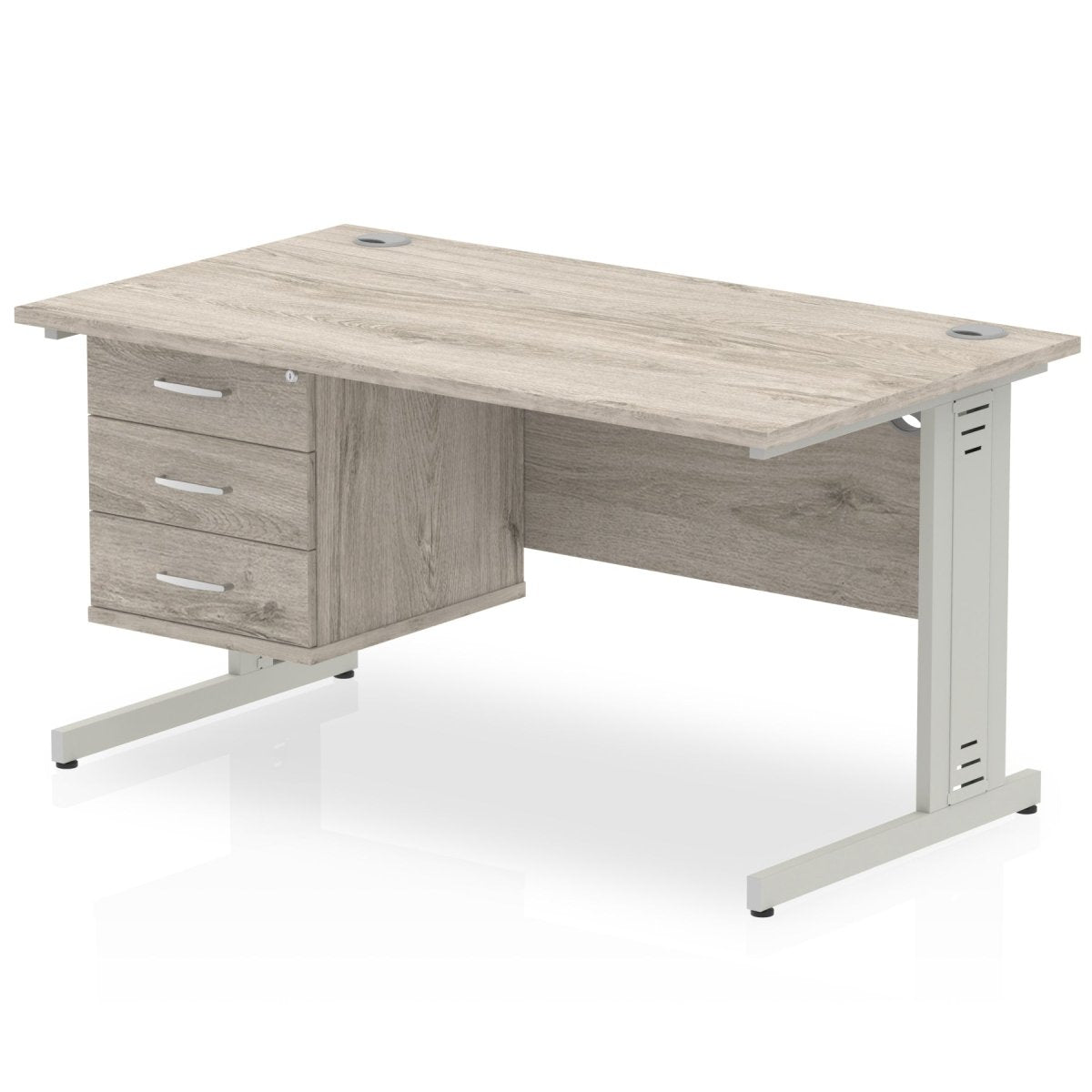 Office furniture impulse-140mm-cable-managed-straight-desk-with-fixed-pedestal Dynamic  Grey Oak Desk Colour 3 Drawer 
