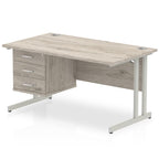 Office furniture impulse-cantilever-straight-desk-silver-frame-with-fixed-pedestal Dynamic  Grey Oak 140 Wide 3 Drawer