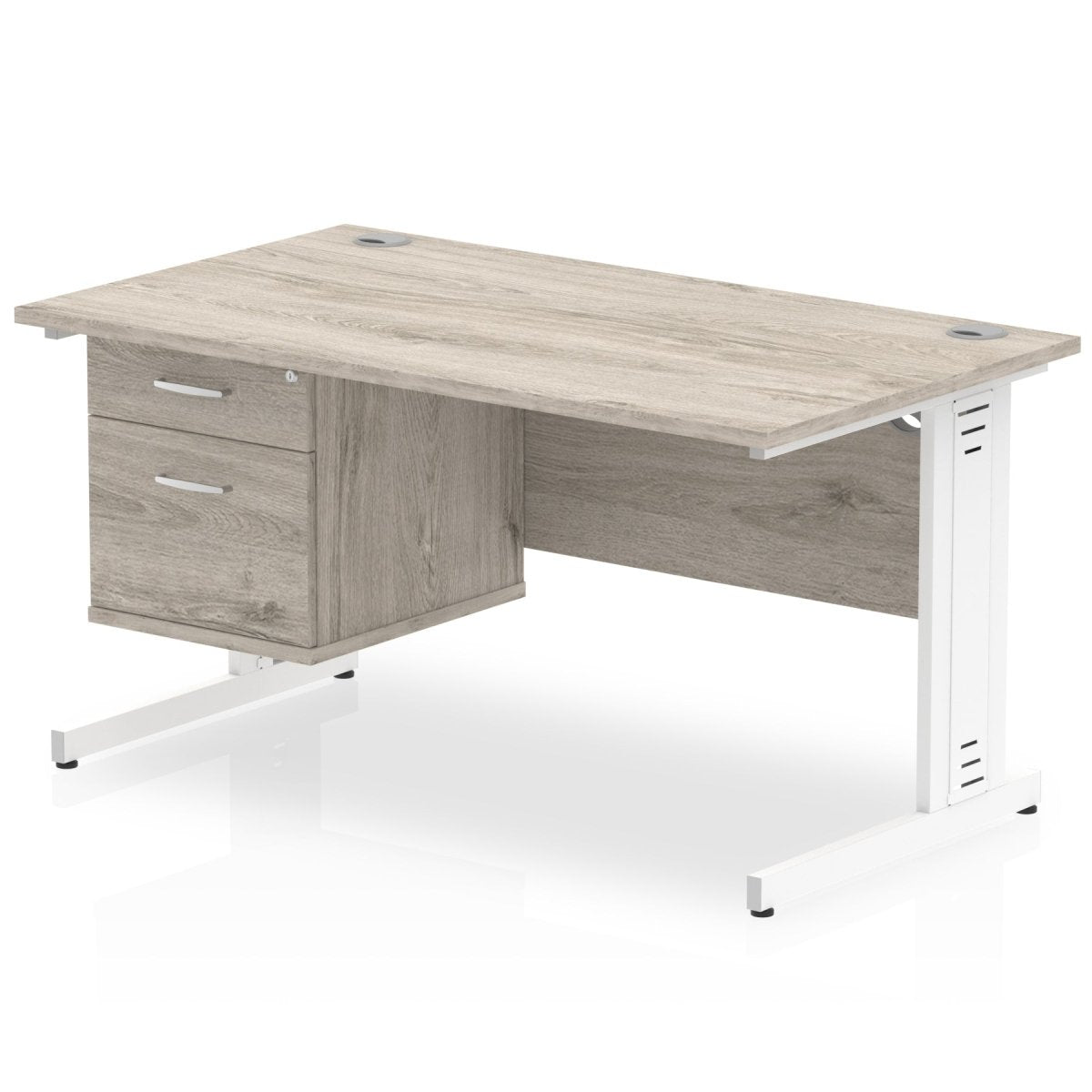 Office furniture impulse-140mm-cable-managed-straight-desk-with-fixed-pedestal Dynamic  Grey Oak Desk Colour 2 Drawer 