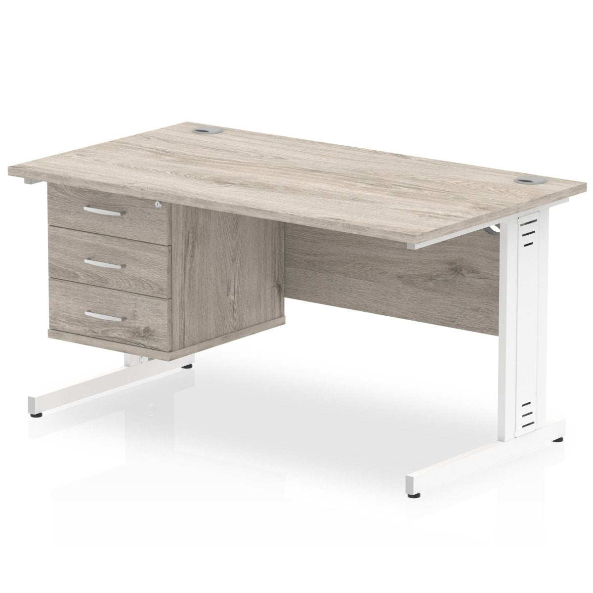 Office furniture impulse-140mm-cable-managed-straight-desk-with-fixed-pedestal Dynamic  Grey Oak Desk Colour 3 Drawer 