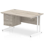 Office furniture impulse-cantilever-straight-desk-white-frame-with-fixed-pedestal Dynamic  Grey Oak 140 Wide 2 Drawer