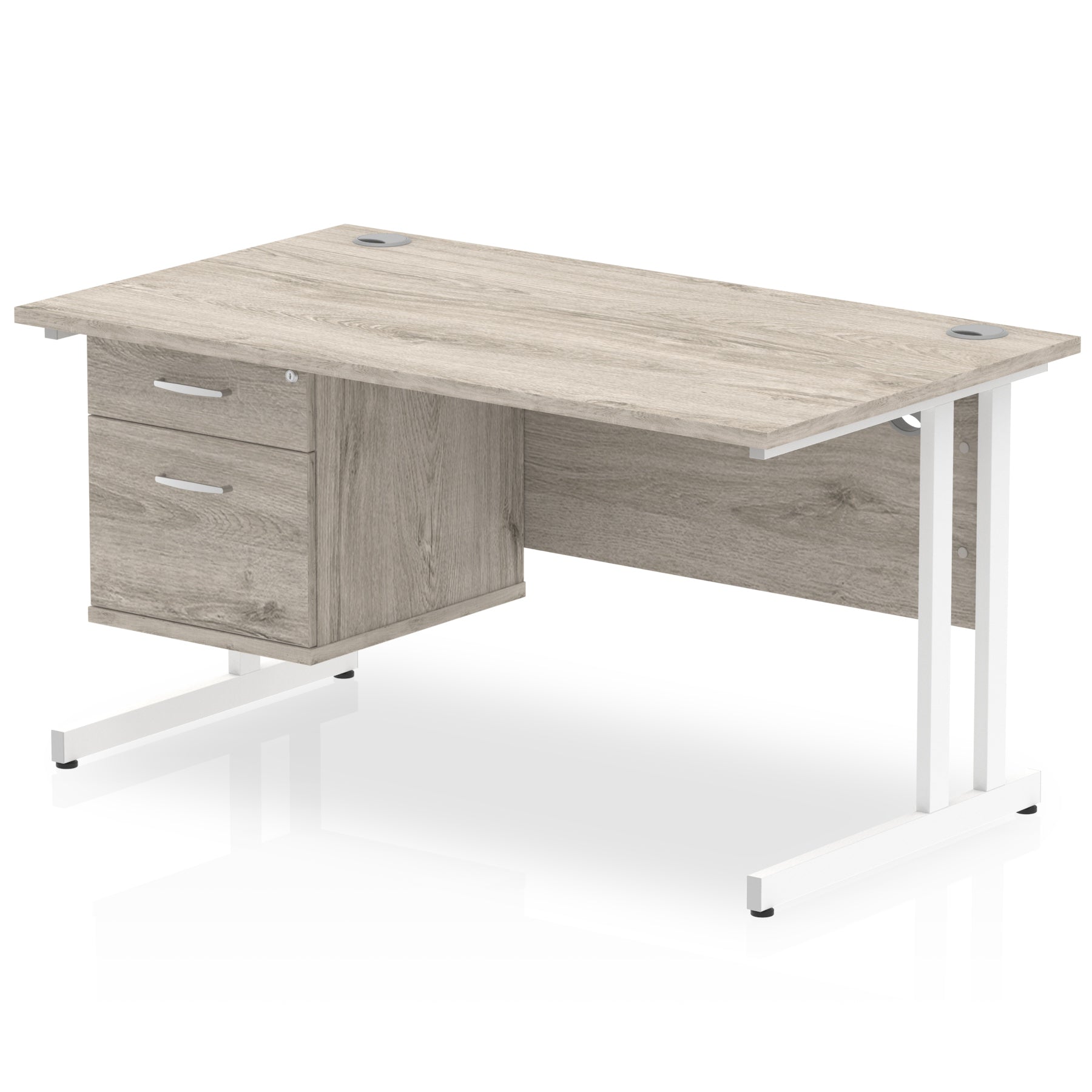 Office furniture impulse-cantilever-straight-desk-white-frame-with-fixed-pedestal Dynamic  Grey Oak 140 Wide 2 Drawer