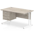 Office furniture impulse-cantilever-straight-desk-white-frame-with-fixed-pedestal Dynamic  Grey Oak 140 Wide 3 Drawer