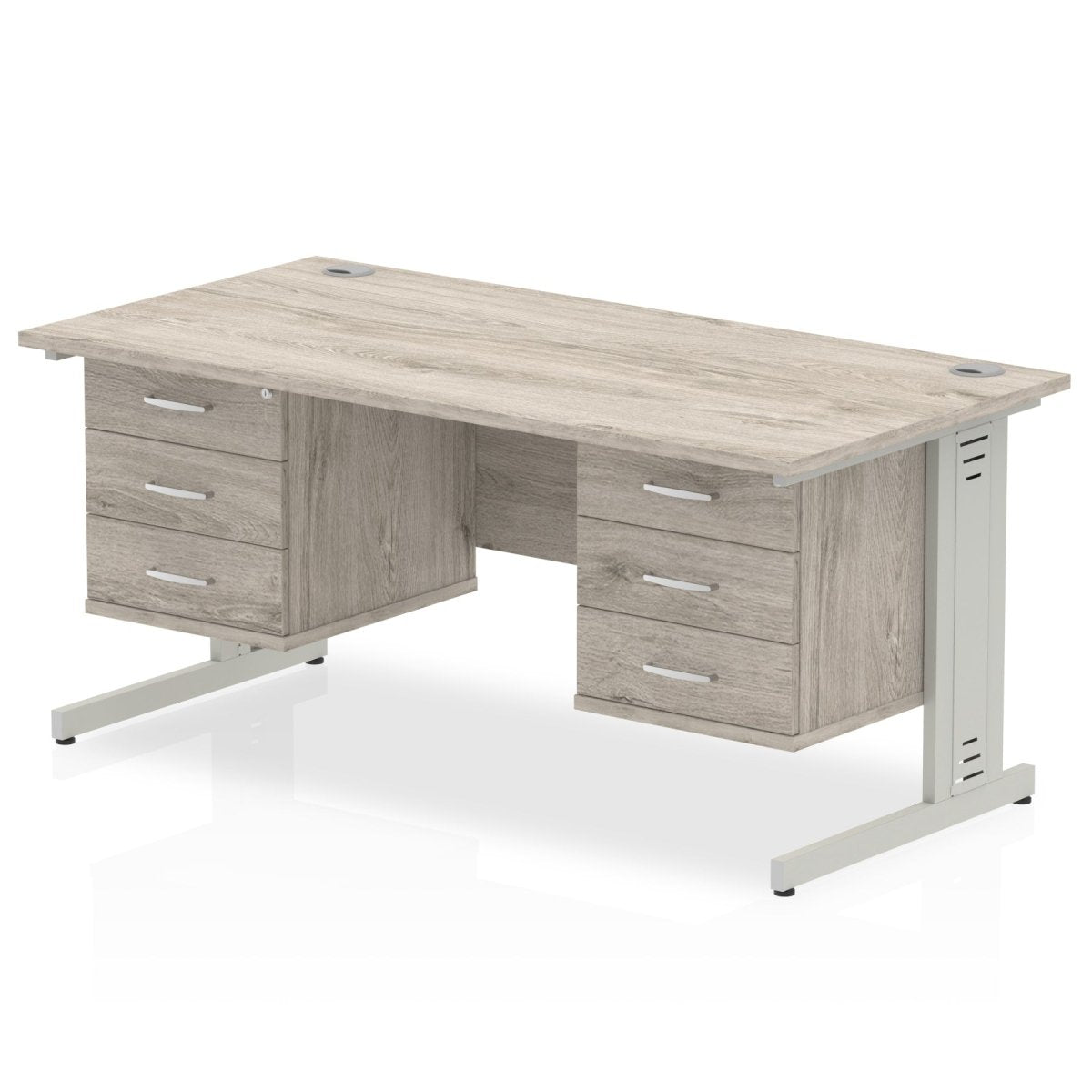 impulse-160mm-cable-managed-straight-desk-with-fixed-pedestal Dynamic  Grey Oak Desk Colour 2 Drawer & 3 Drawer 